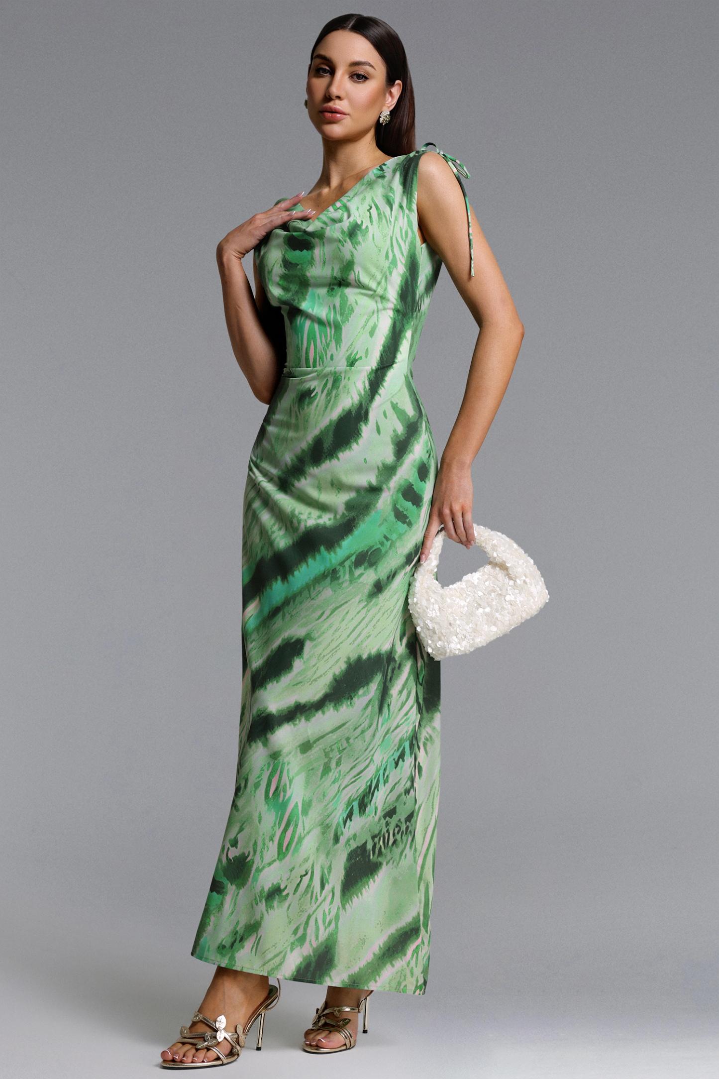 Uri Chic Contour V Neck Sleeveless Abstract Print Maxi Dress