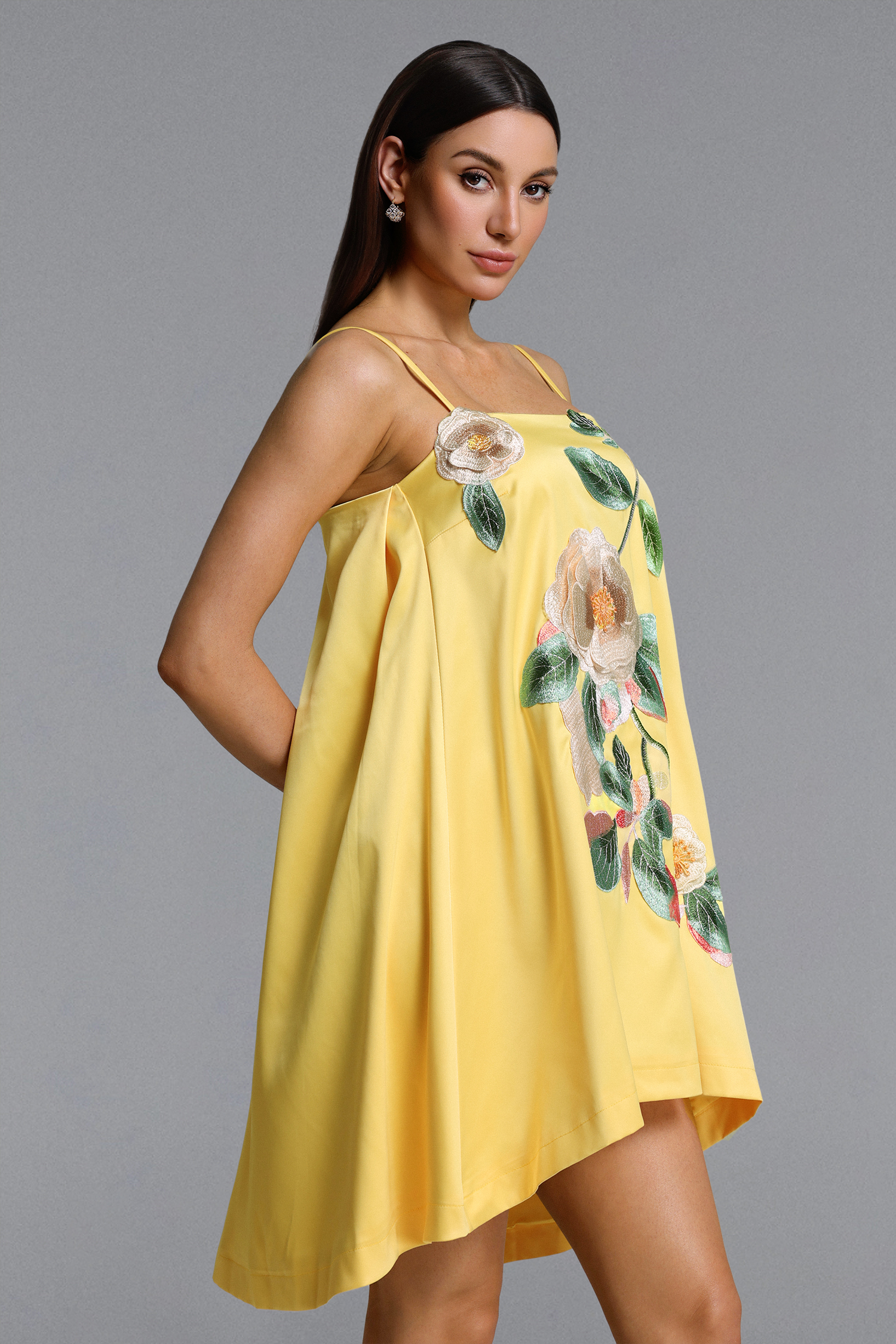 Prunella Romantic Flowy Sleeveless Floral Embroidered Mini Dress