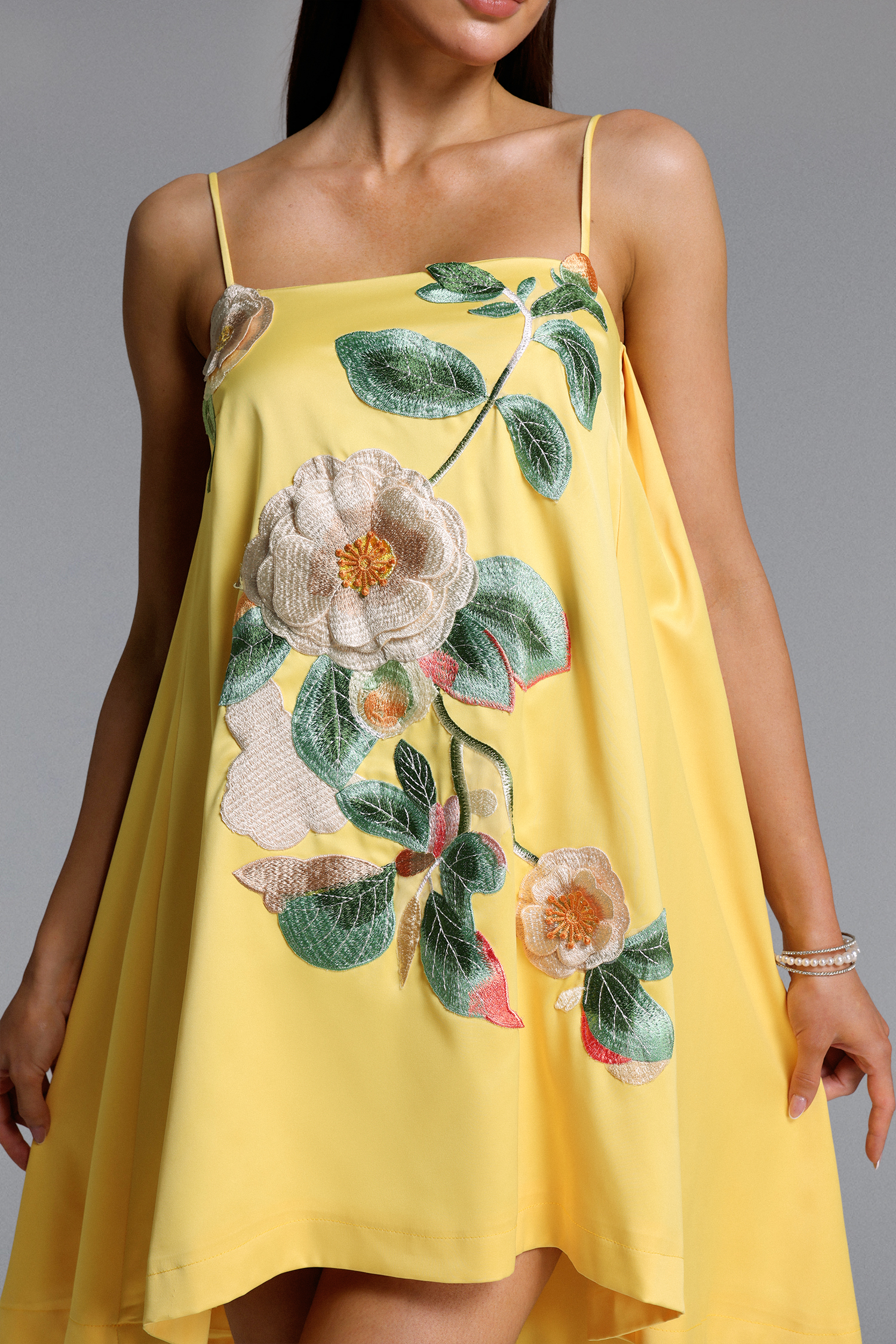 Prunella Romantic Flowy Sleeveless Floral Embroidered Mini Dress