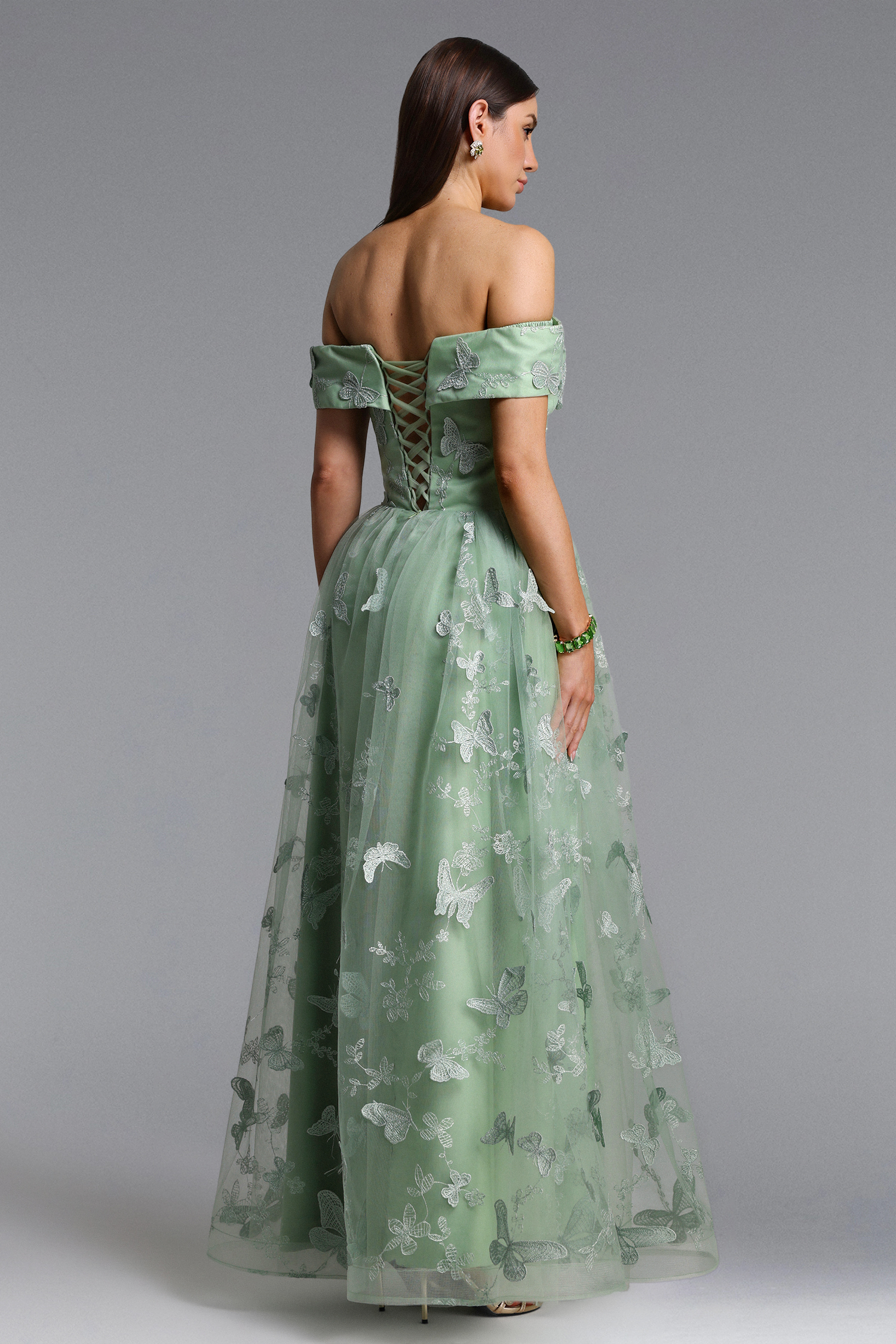 Mensa Elegant Flowy Off Shoulder Butterfly Maxi Dress