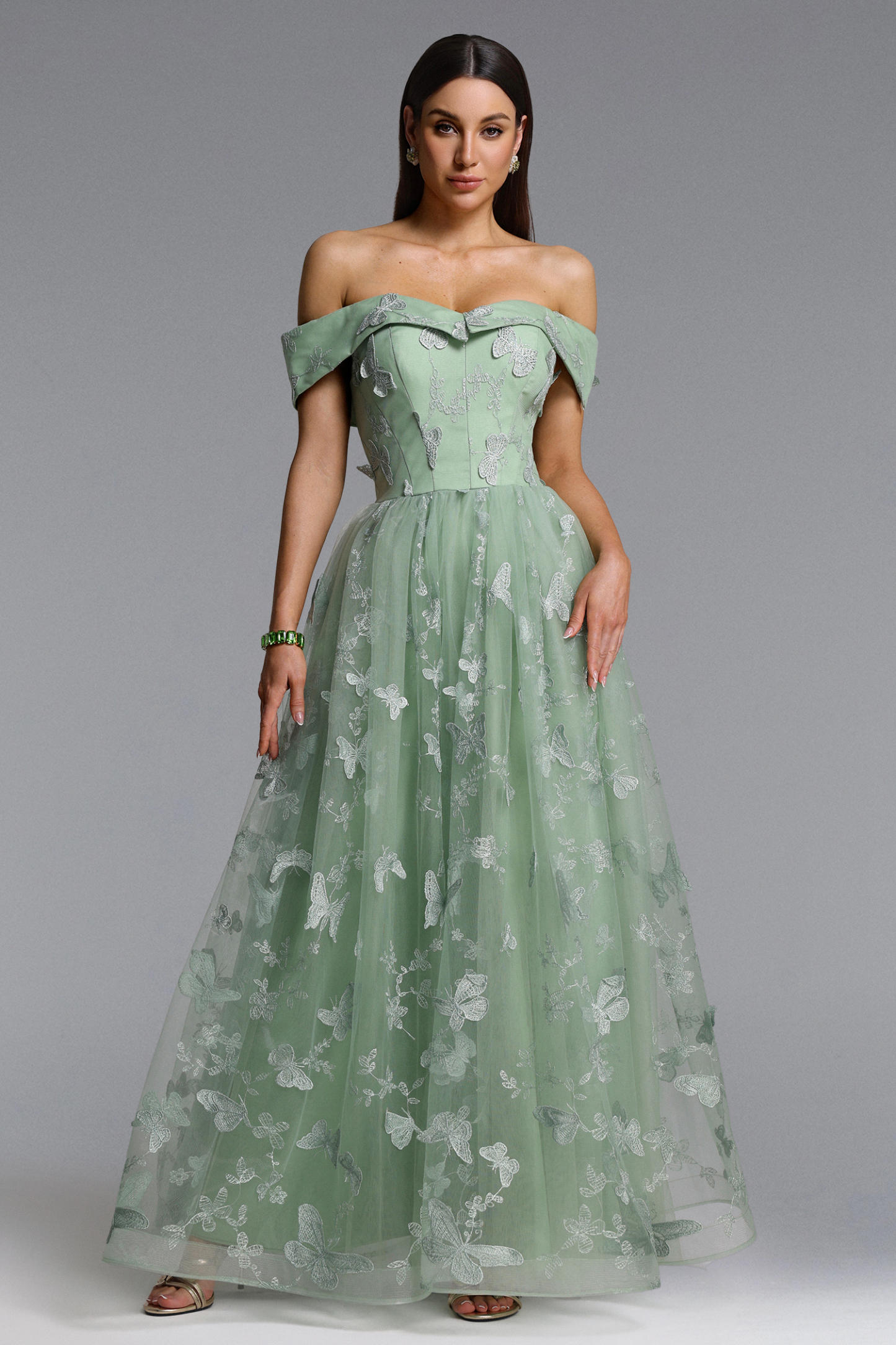 Mensa Elegant Flowy Off Shoulder Butterfly Maxi Dress