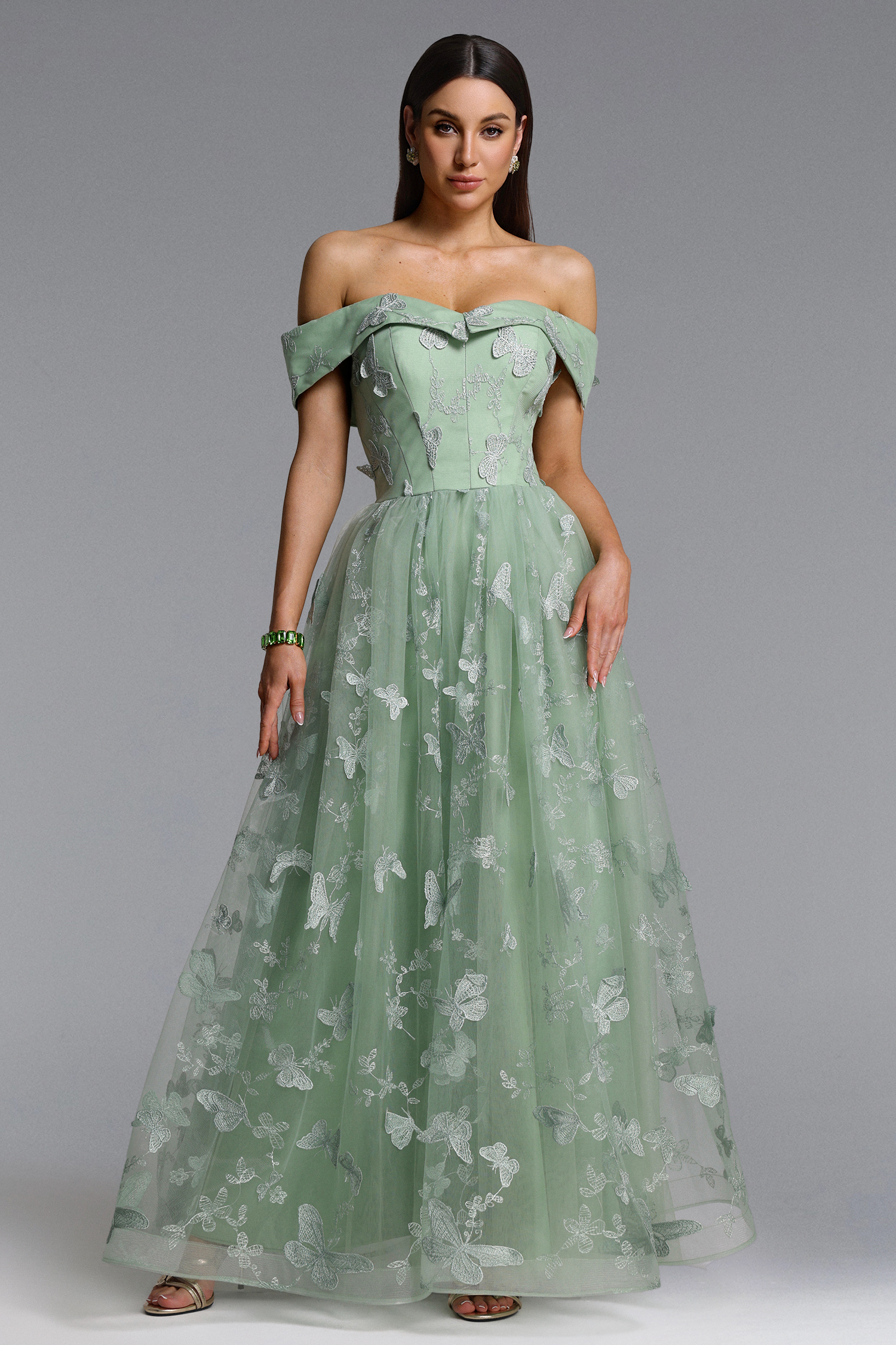 Mensa Elegant Flowy Off Shoulder Butterfly Maxi Dress