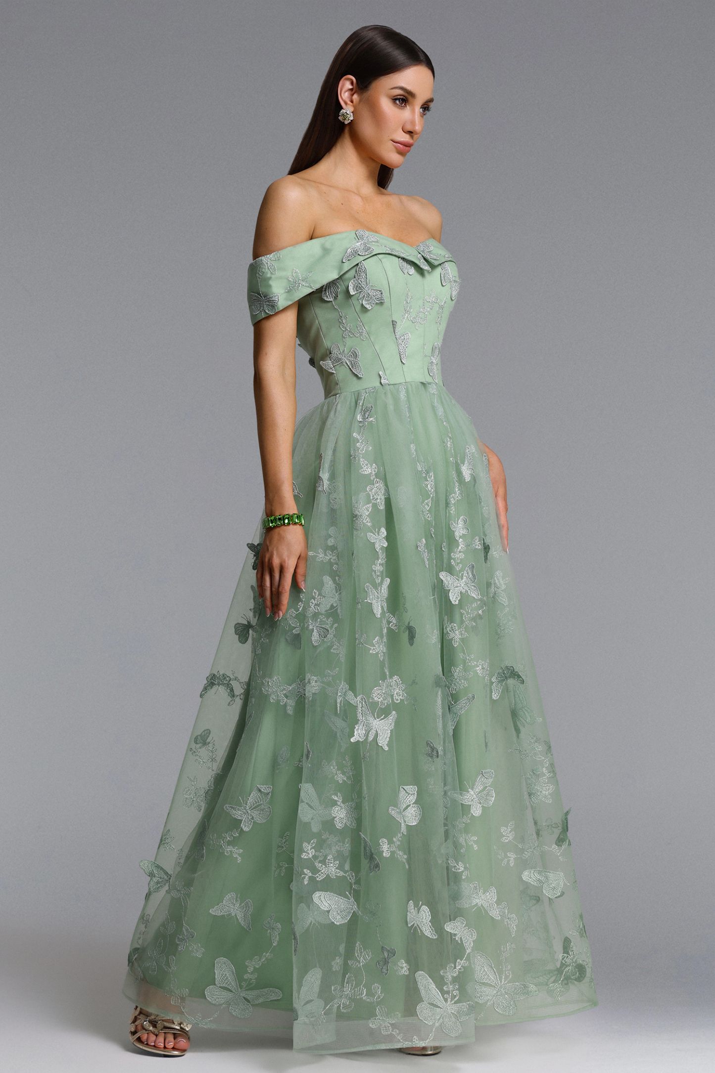 Mensa Elegant Flowy Off Shoulder Butterfly Maxi Dress