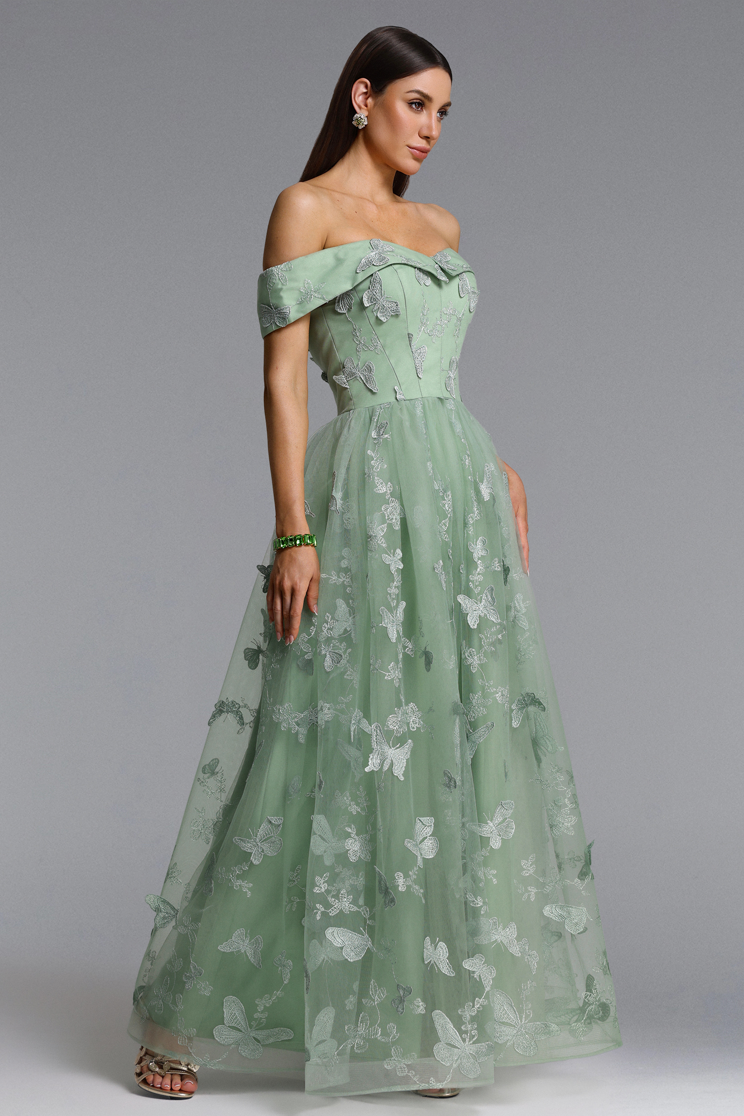 Mensa Elegant Flowy Off Shoulder Butterfly Maxi Dress