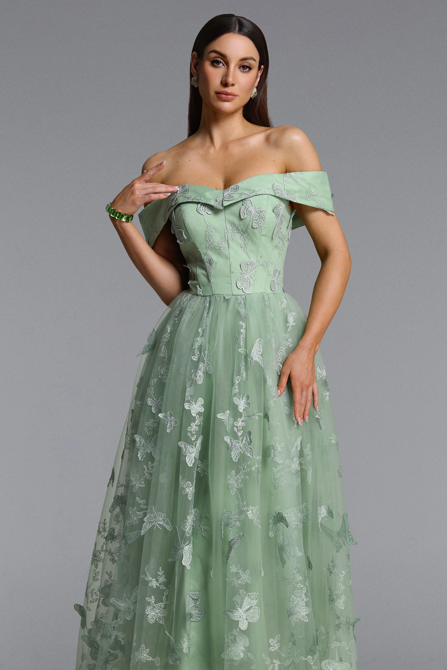 Mensa Elegant Flowy Off Shoulder Butterfly Maxi Dress