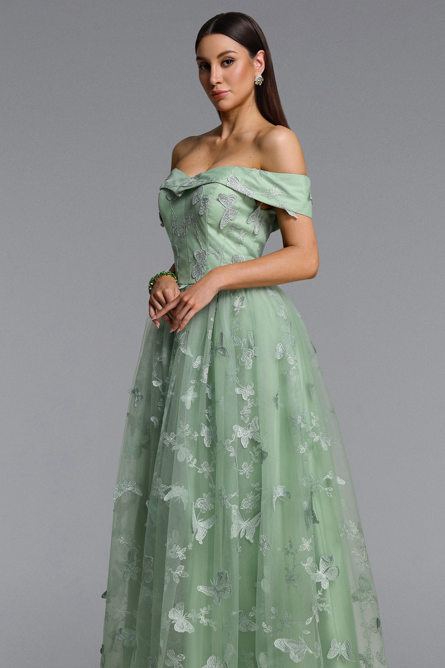 Mensa Elegant Flowy Off Shoulder Butterfly Maxi Dress