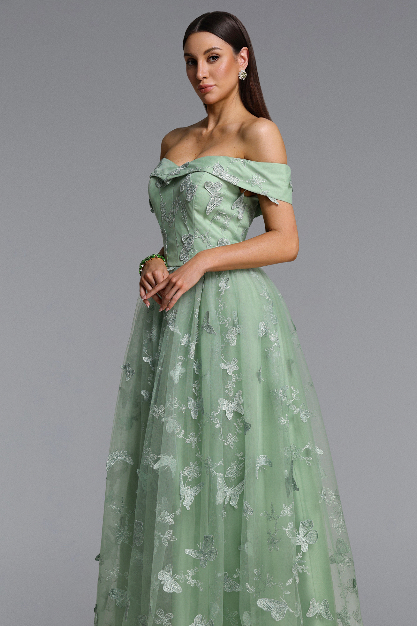 Mensa Elegant Flowy Off Shoulder Butterfly Maxi Dress