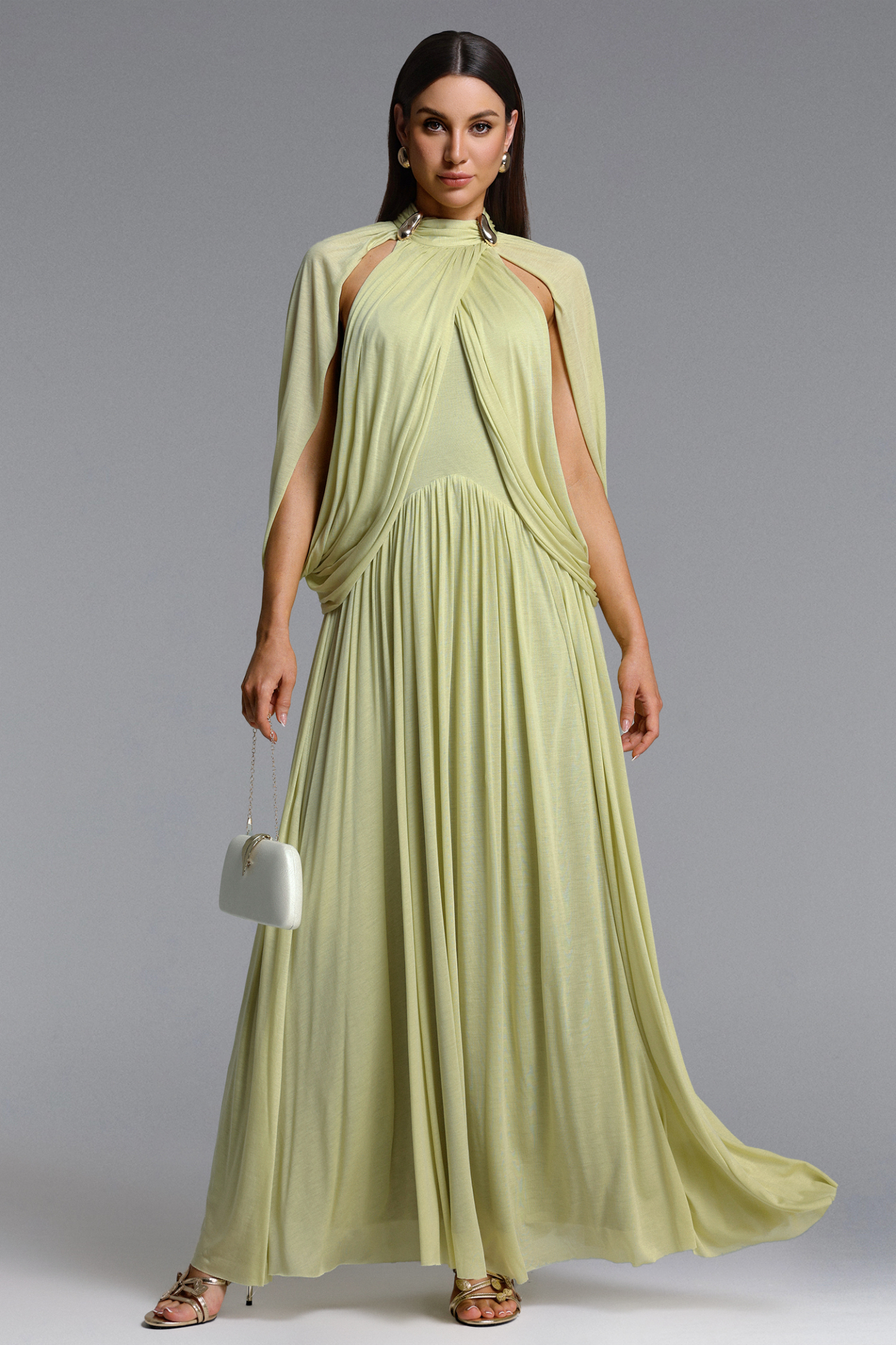 Violet Chic Contour Sleeveless Metal Buckle Asymmetric Knit Maxi Dress