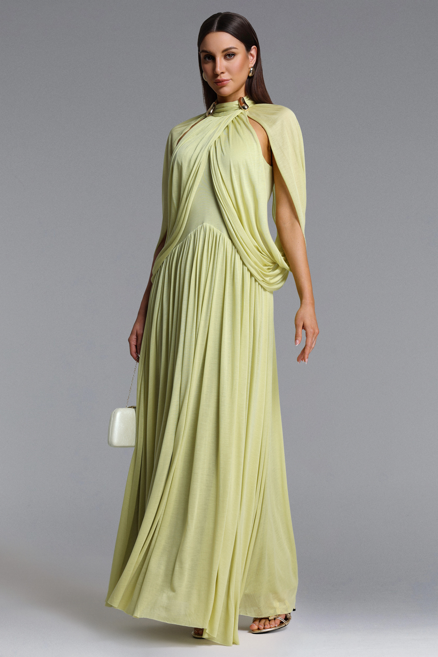 Violet Chic Contour Sleeveless Metal Buckle Asymmetric Knit Maxi Dress