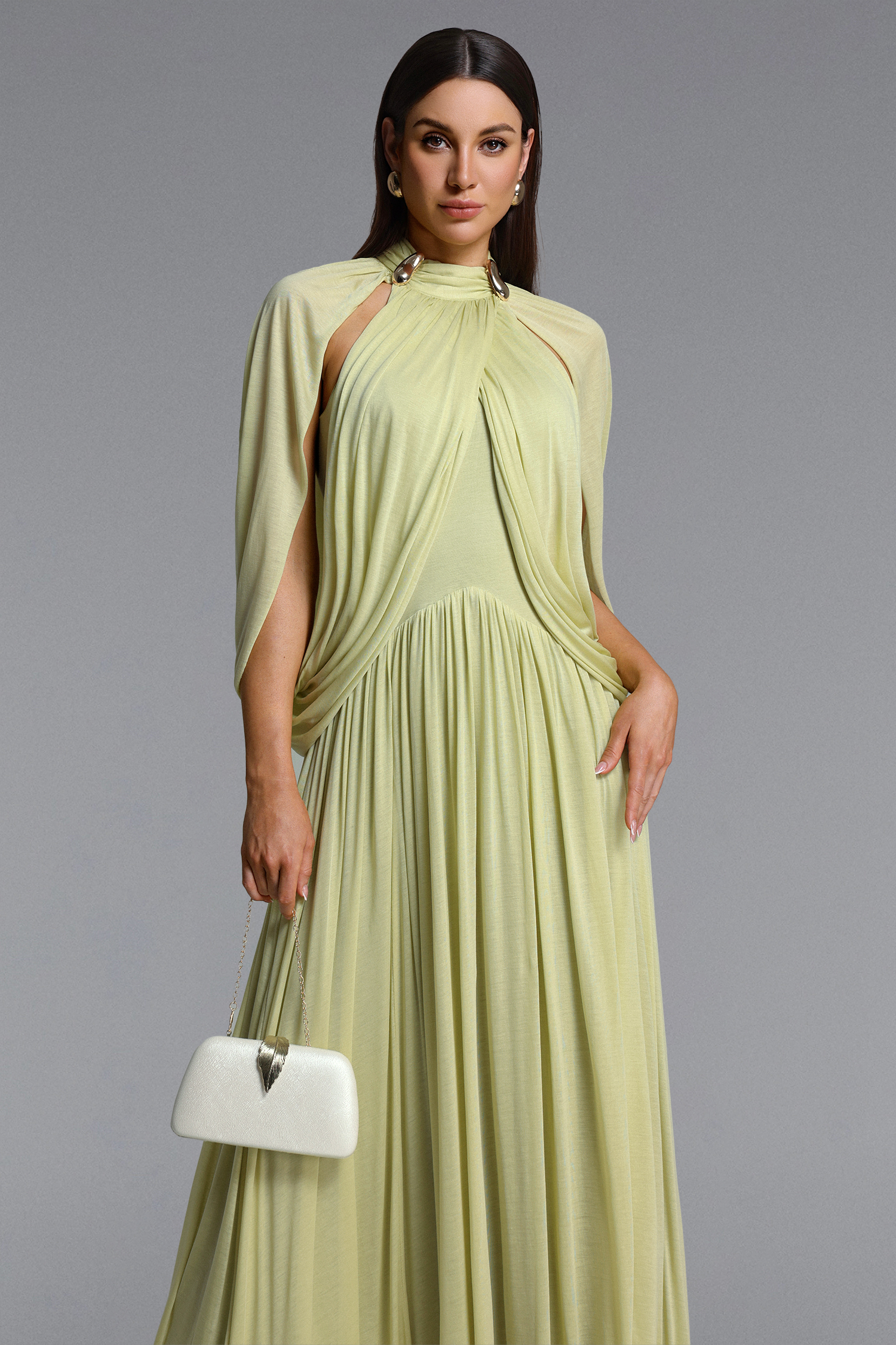 Violet Chic Contour Sleeveless Metal Buckle Asymmetric Knit Maxi Dress