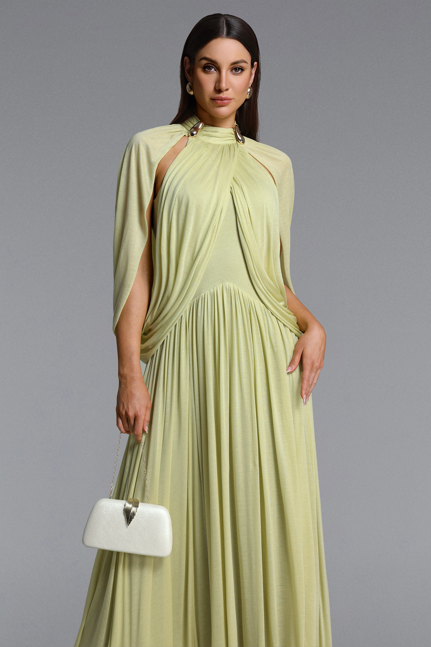 Violet Chic Contour Sleeveless Metal Buckle Asymmetric Knit Maxi Dress