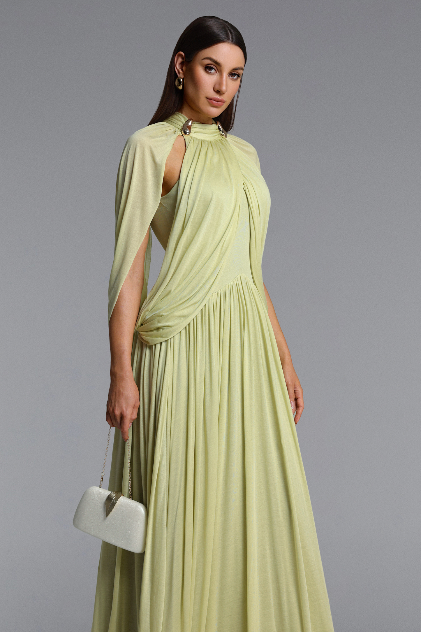 Violet Chic Contour Sleeveless Metal Buckle Asymmetric Knit Maxi Dress