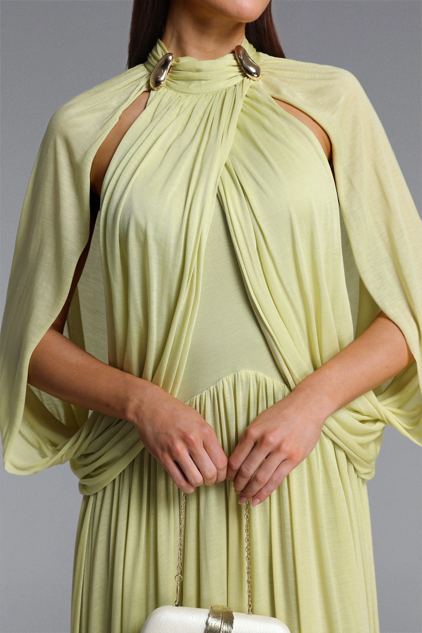 Violet Chic Contour Sleeveless Metal Buckle Asymmetric Knit Maxi Dress