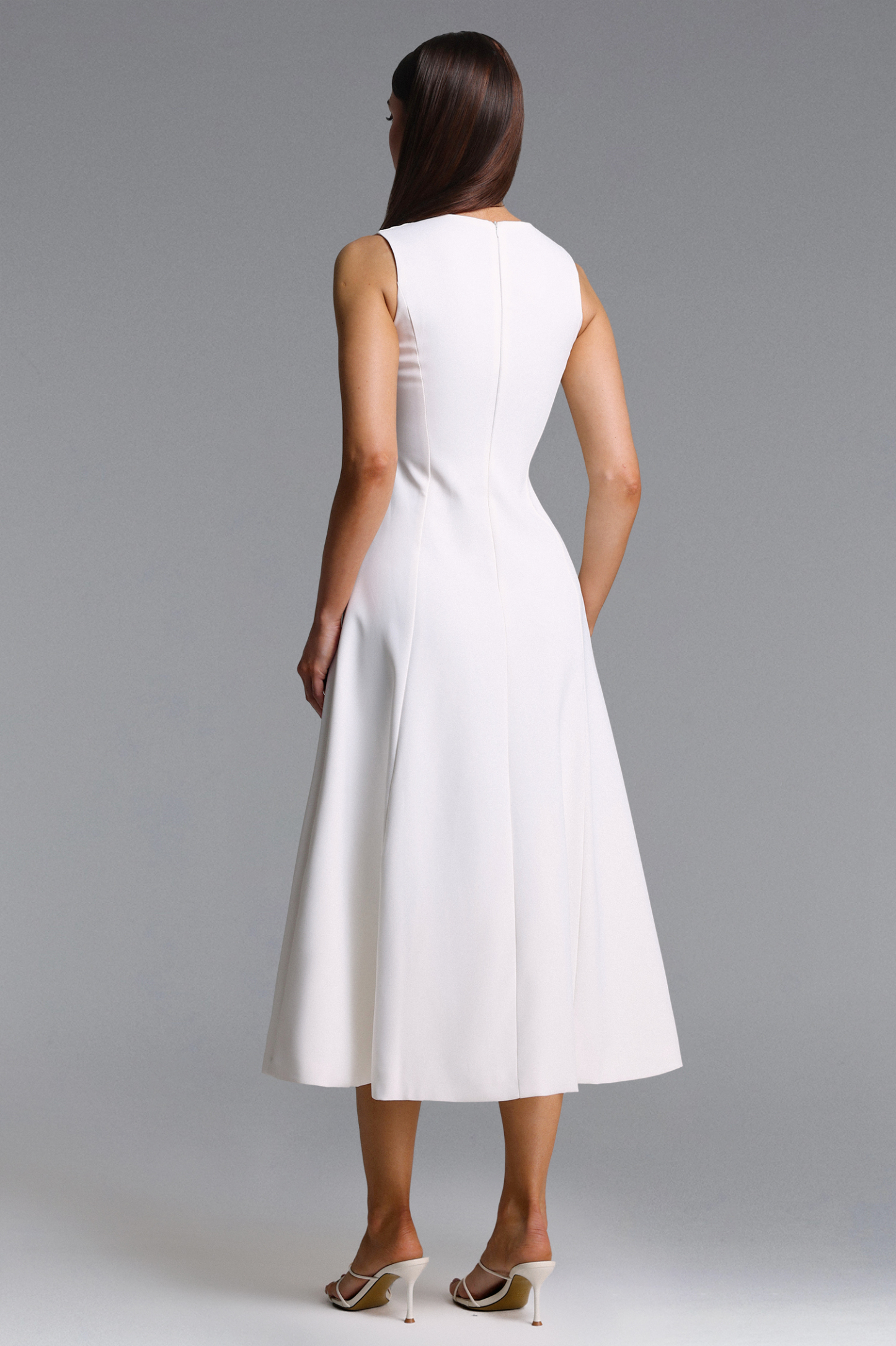 Romia Elegant Tailored Sleeveless Floral Embroidered White Maxi Dress