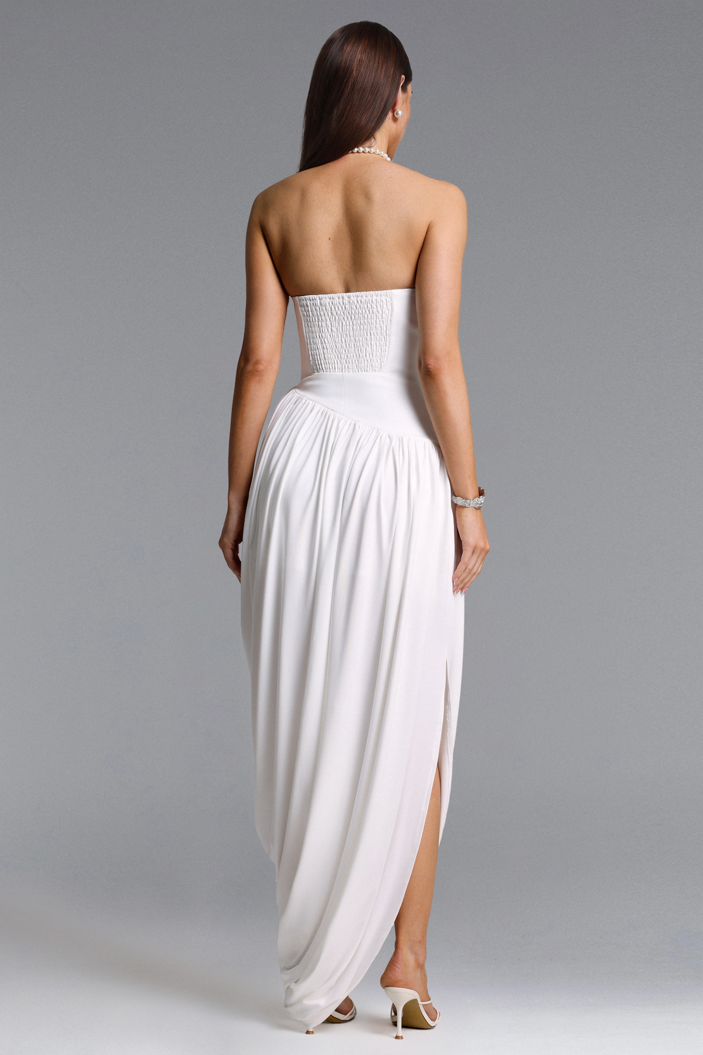 Luysa Elegant Contour Strapless Ruched Knit Maxi Dress