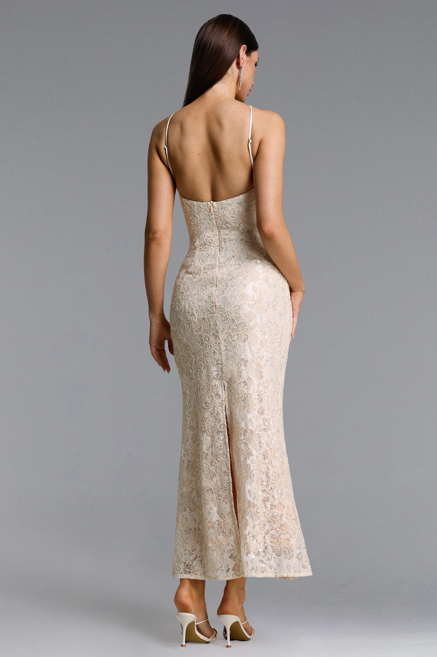 Tulip Elegant Contour Halter Floral Lace Maxi Dress