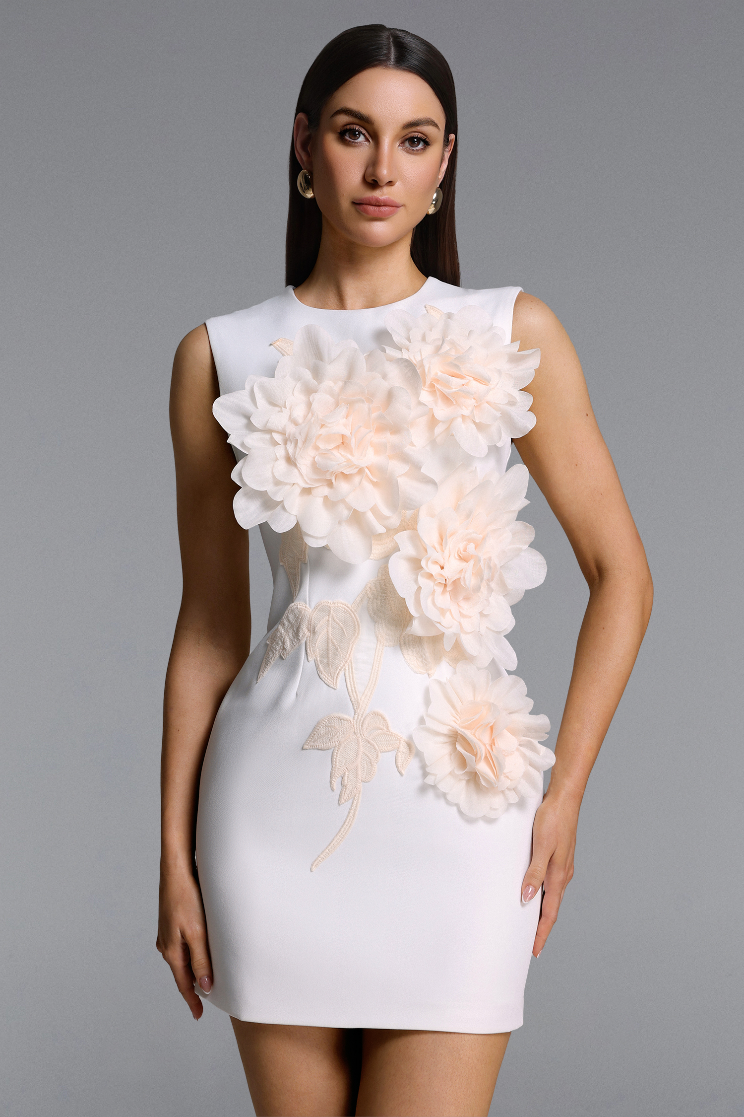 Rebel Elegant Tailored Sleeveless Floral Appique Mini Dress