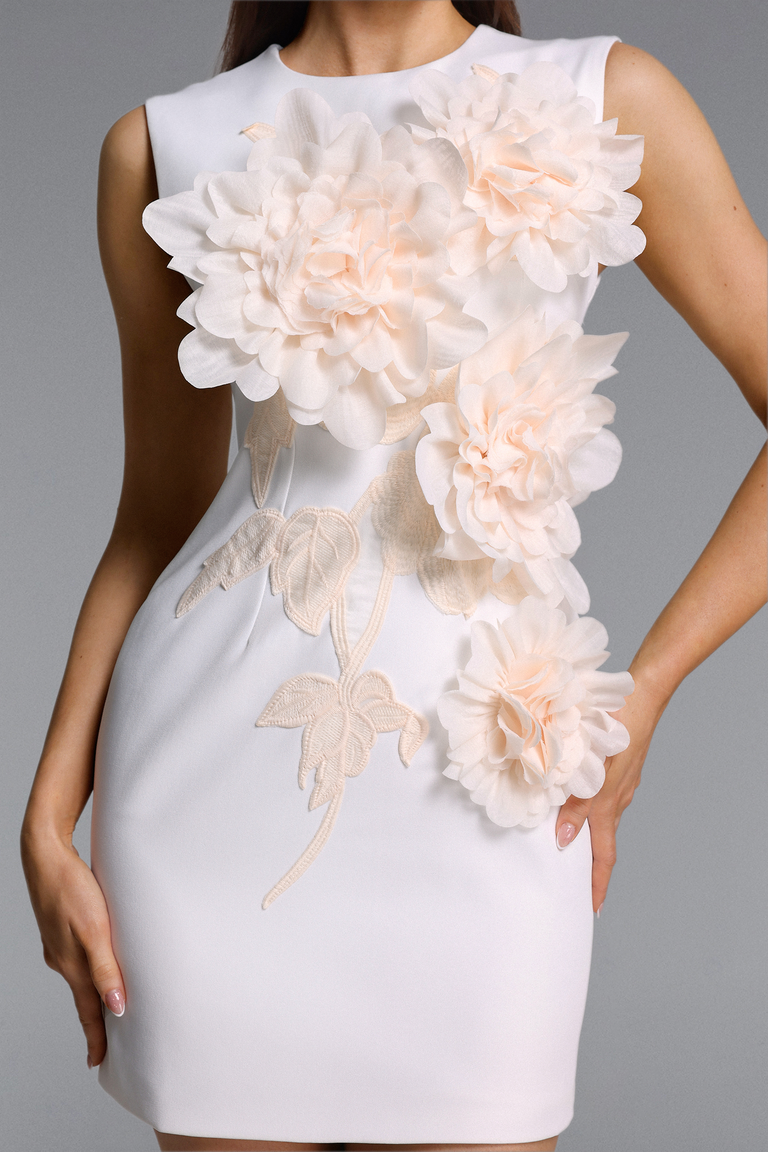 Rebel Elegant Tailored Sleeveless Floral Appique Mini Dress