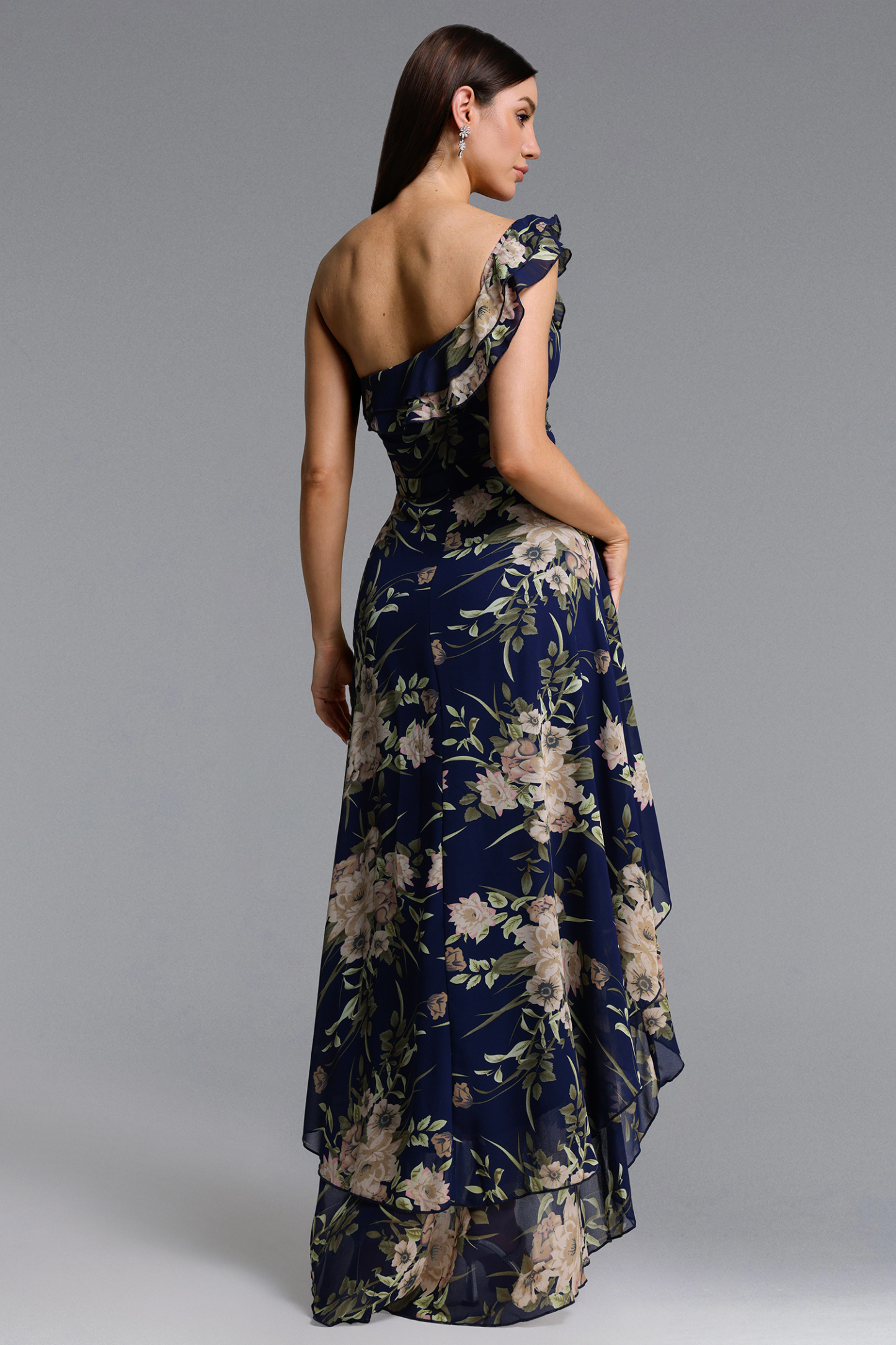 Vienna Elegant Flowy Off Shoulder Floral Print Maxi Dress