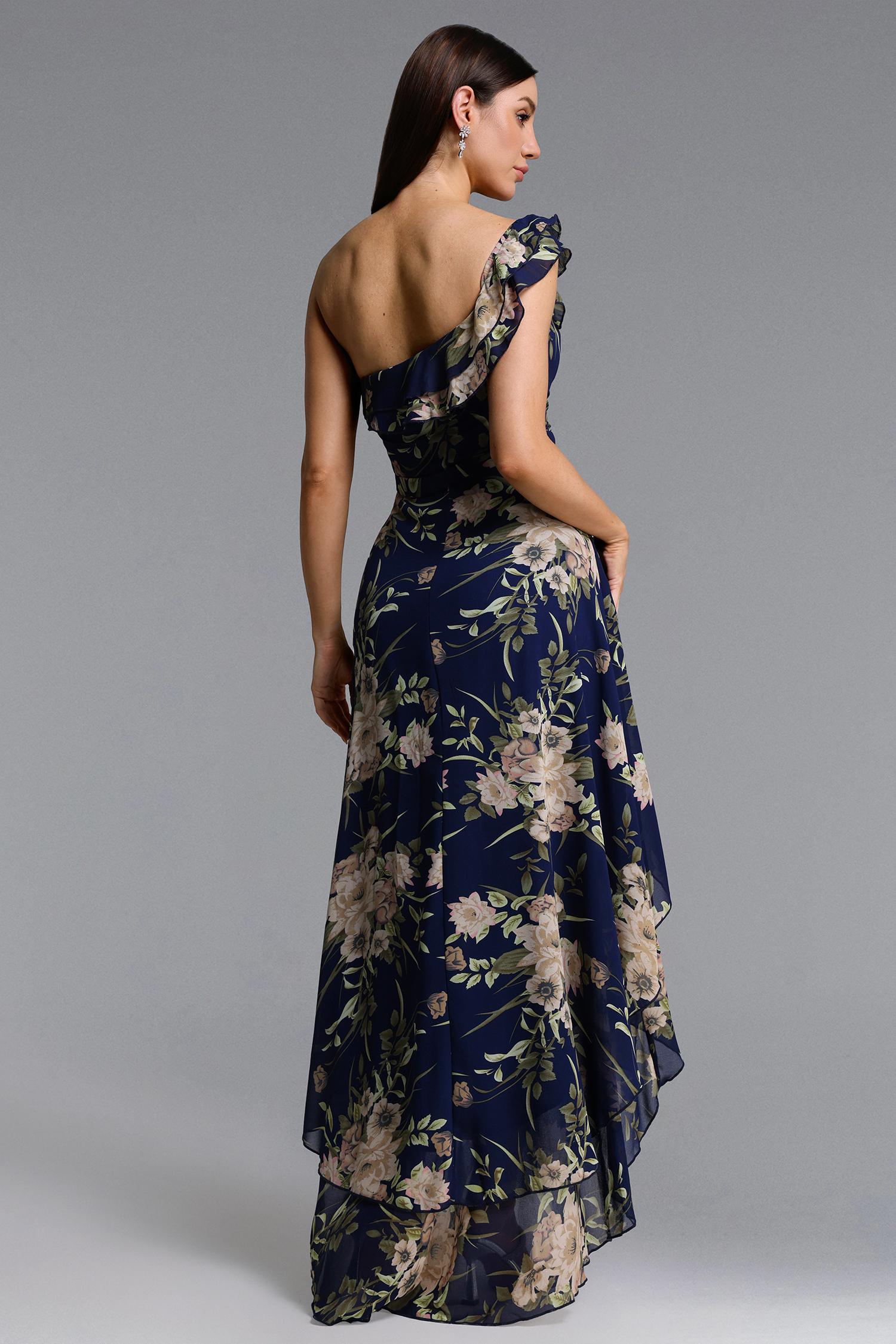 Vienna Elegant Flowy Off Shoulder Floral Print Maxi Dress