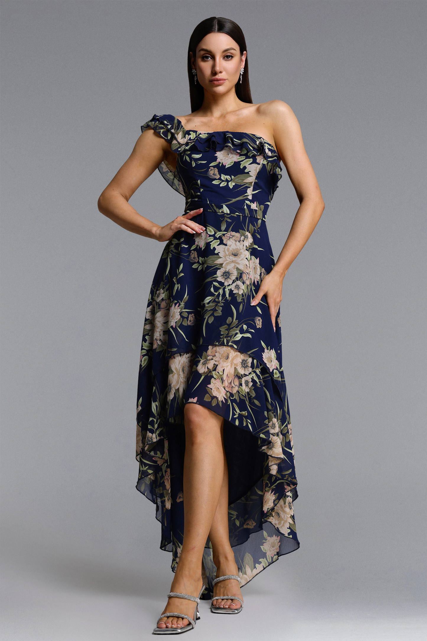 Vienna Elegant Flowy Off Shoulder Floral Print Maxi Dress