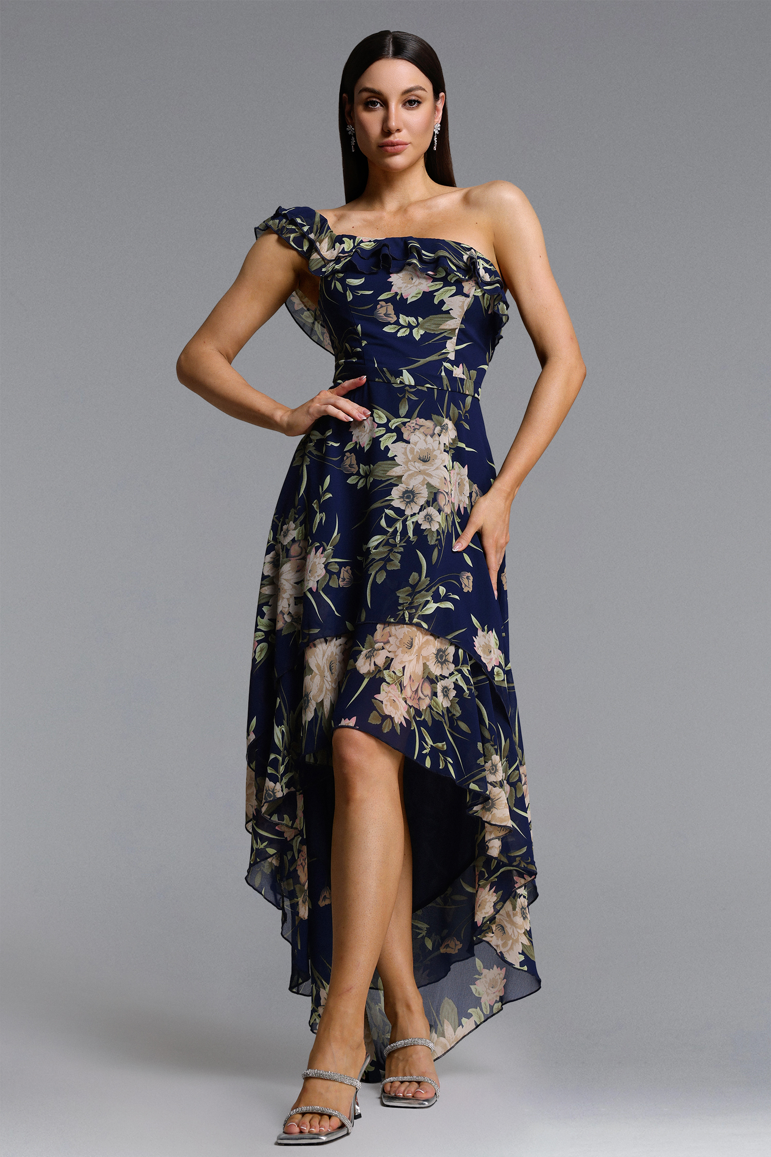 Vienna Elegant Flowy Off Shoulder Floral Print Maxi Dress