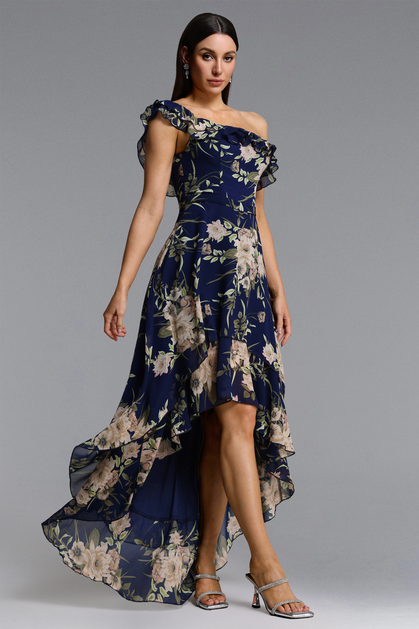 Vienna Elegant Flowy Off Shoulder Floral Print Maxi Dress