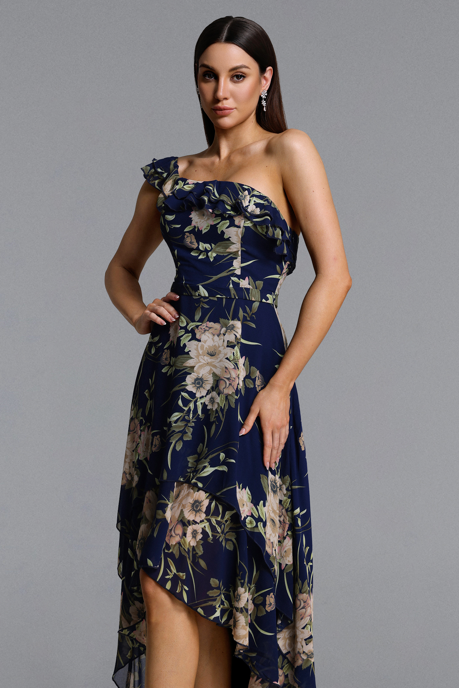 Vienna Elegant Flowy Off Shoulder Floral Print Maxi Dress