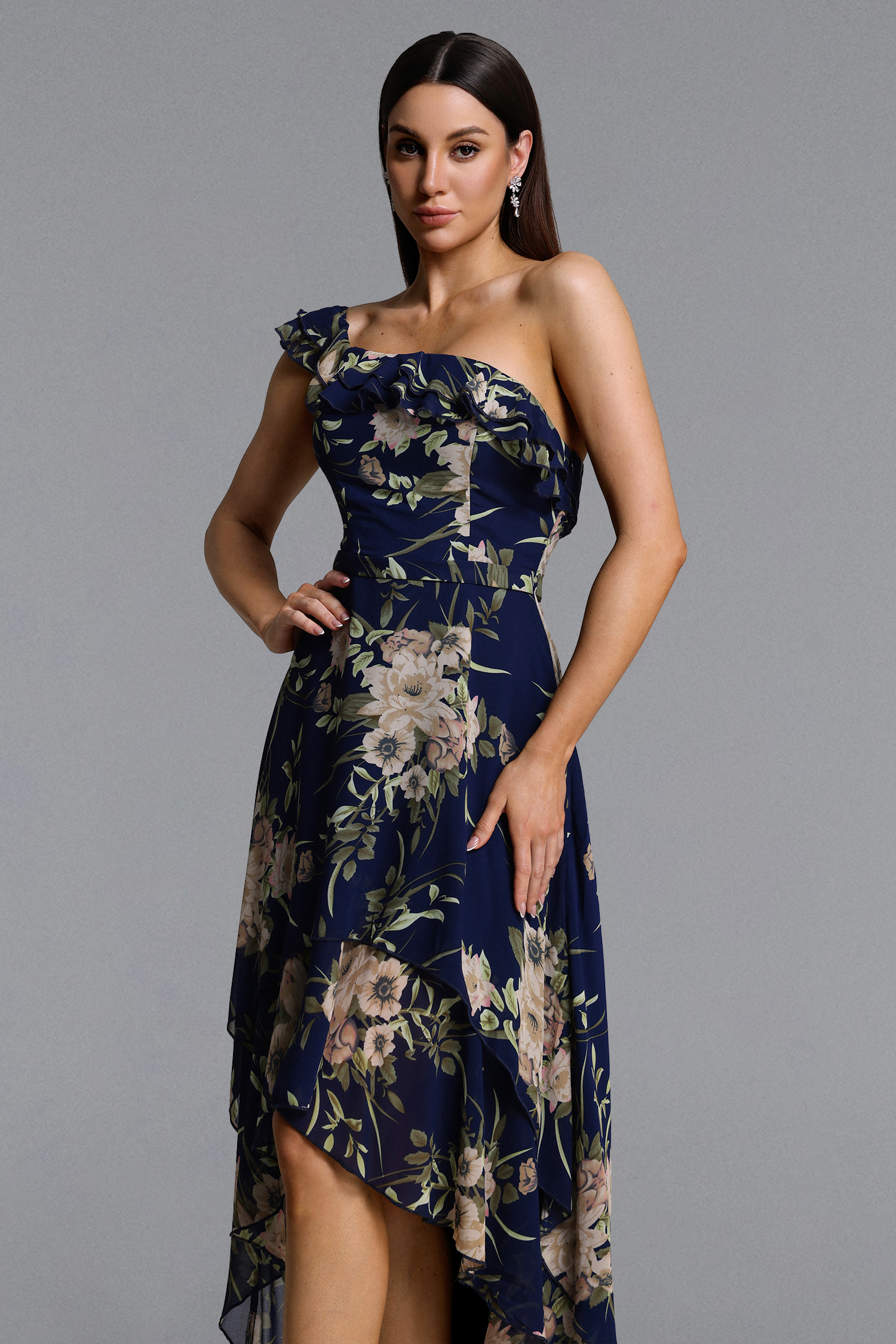 Vienna Elegant Flowy Off Shoulder Floral Print Maxi Dress