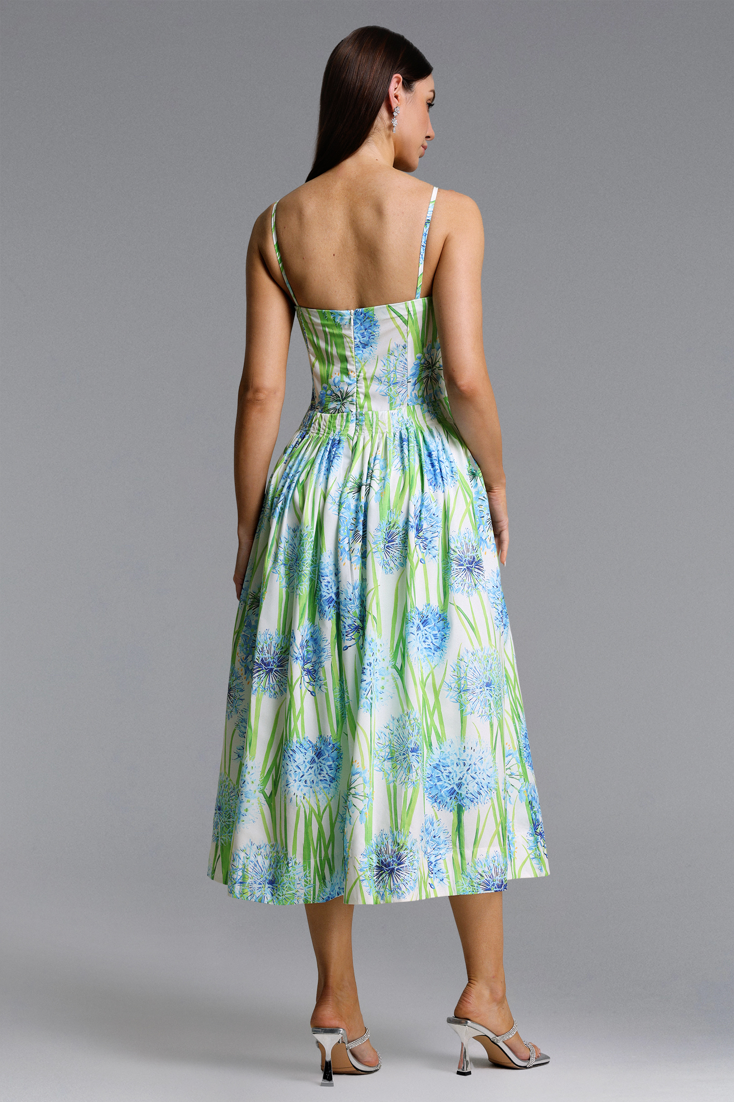 Zada Elegant Romantic Floral Print Pleated Maxi Dress