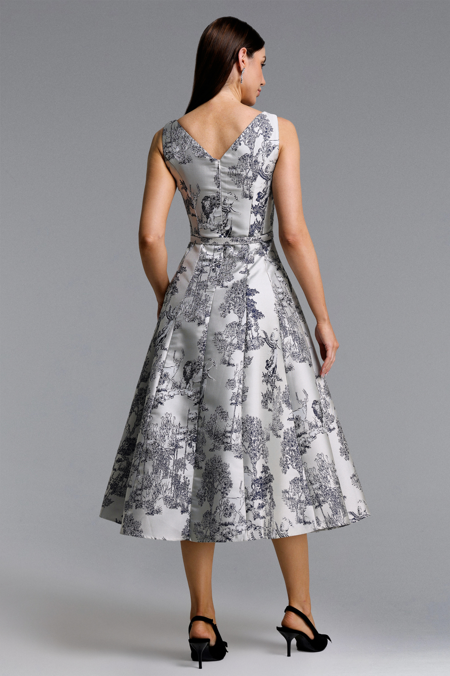 Zatte Classic Tailored Sleeveless Print Midi Dress