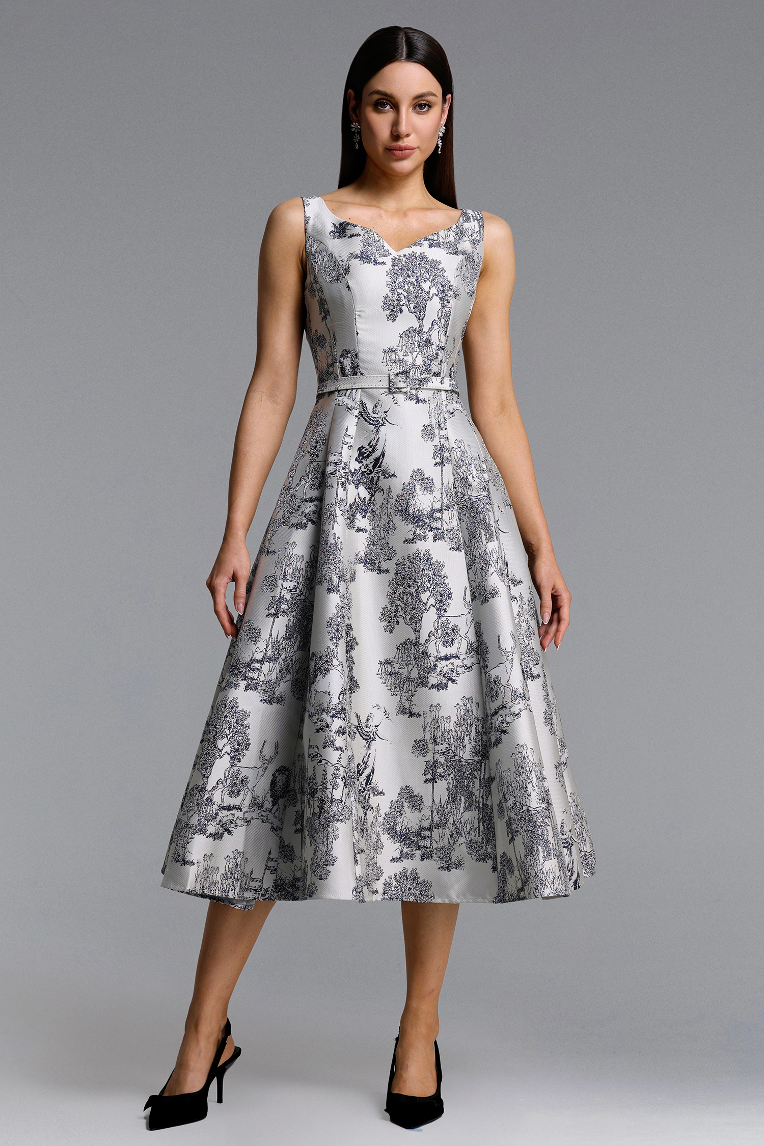 Zatte Classic Tailored Sleeveless Print Midi Dress