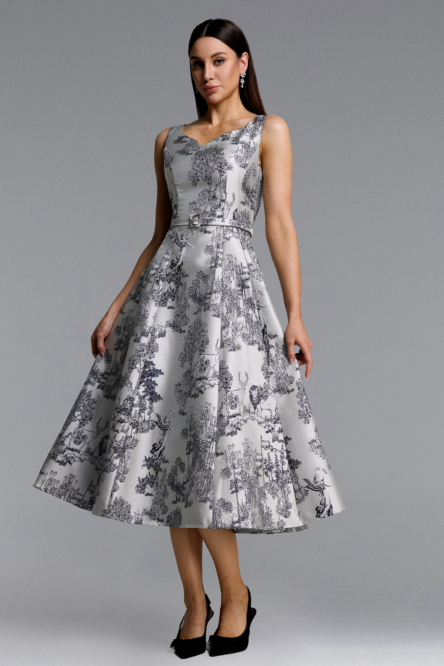 Zatte Classic Tailored Sleeveless Print Midi Dress