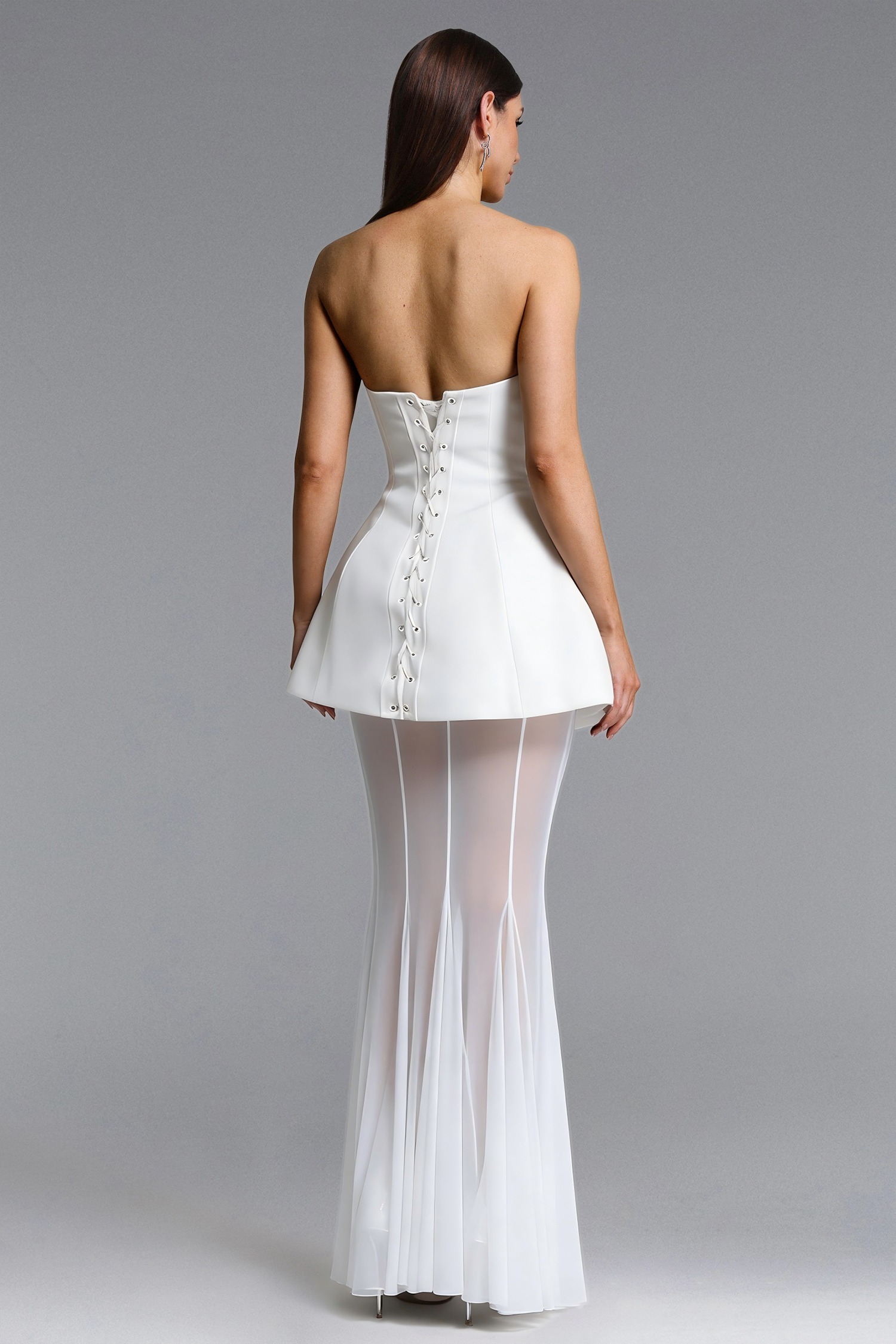 Saliya Classic Tailored Strapless Dress and Mesh Skirt Set