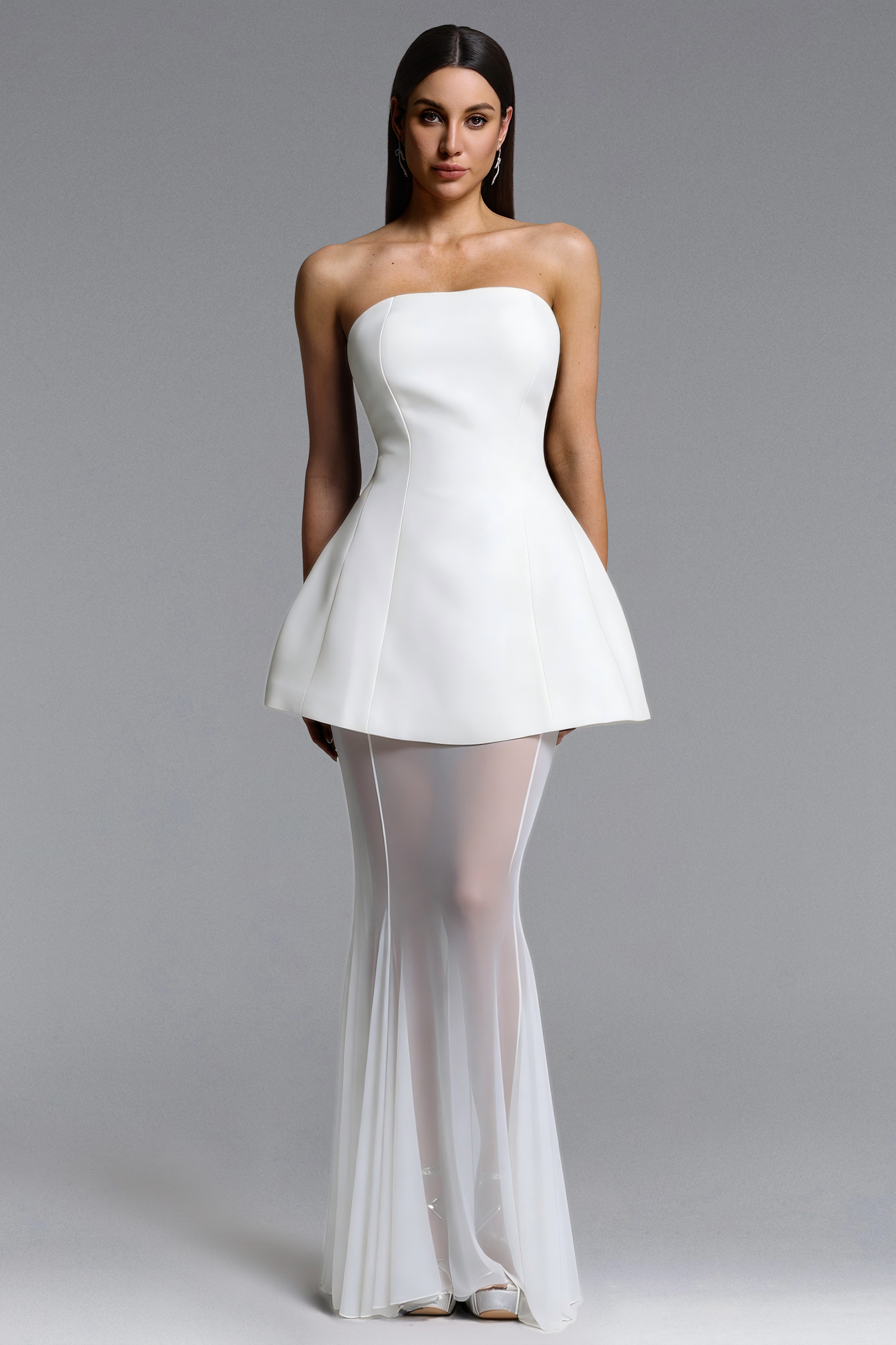 Saliya Classic Tailored Strapless Dress and Mesh Skirt Set