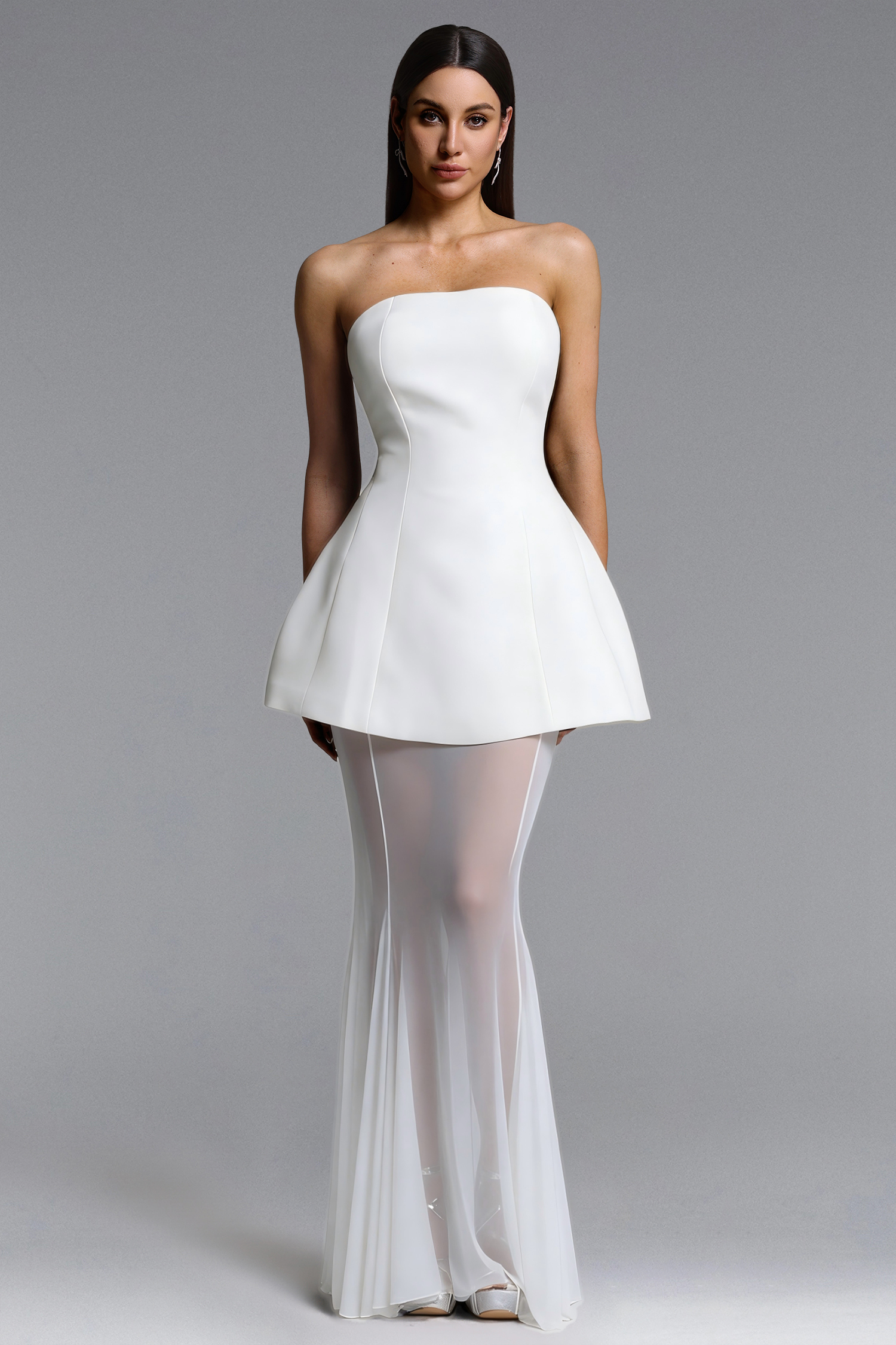 Saliya Classic Tailored Strapless Dress and Mesh Skirt Set