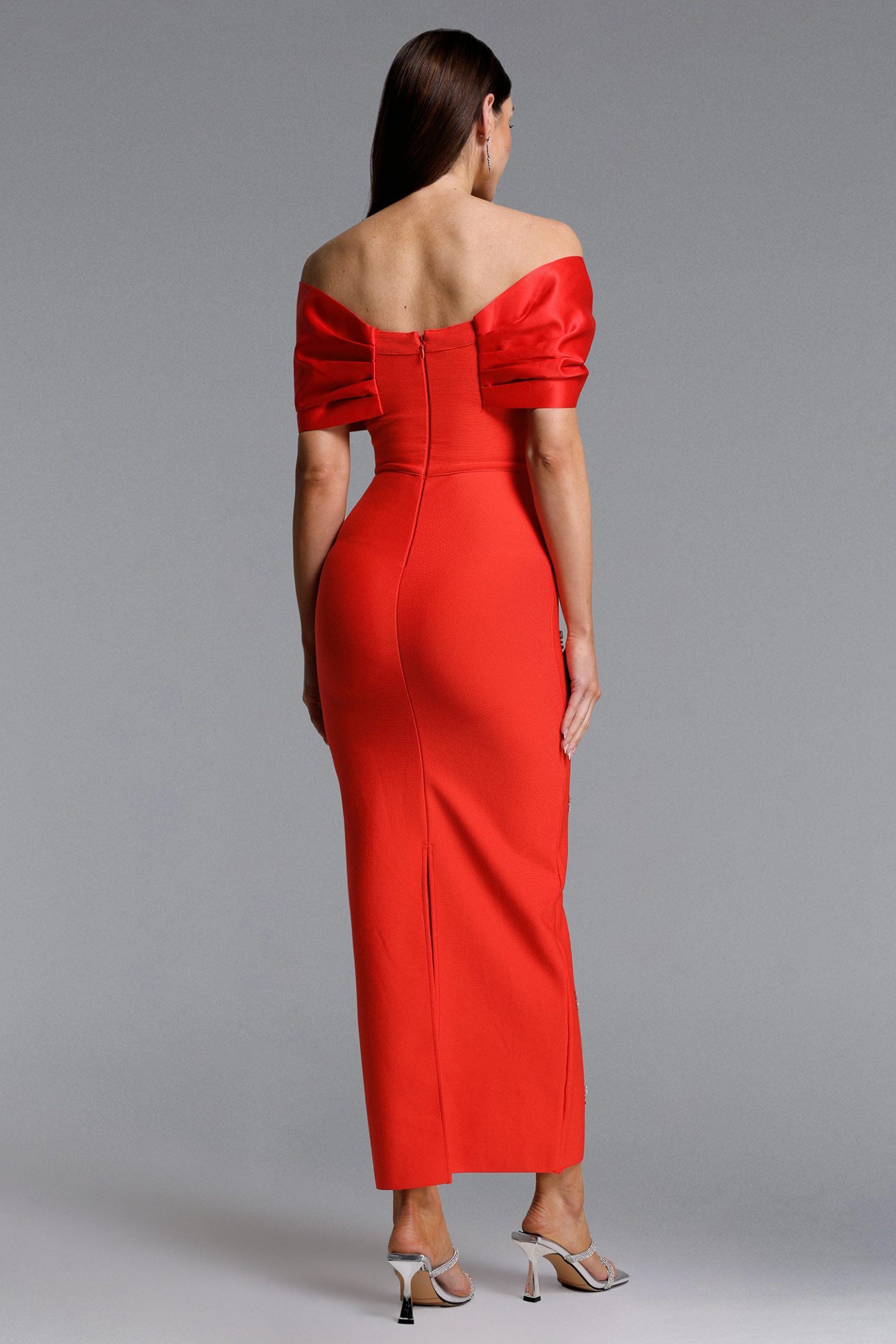 Palez Sleeveless One Shoulder Diamond Bow Bandage Maxi Dress