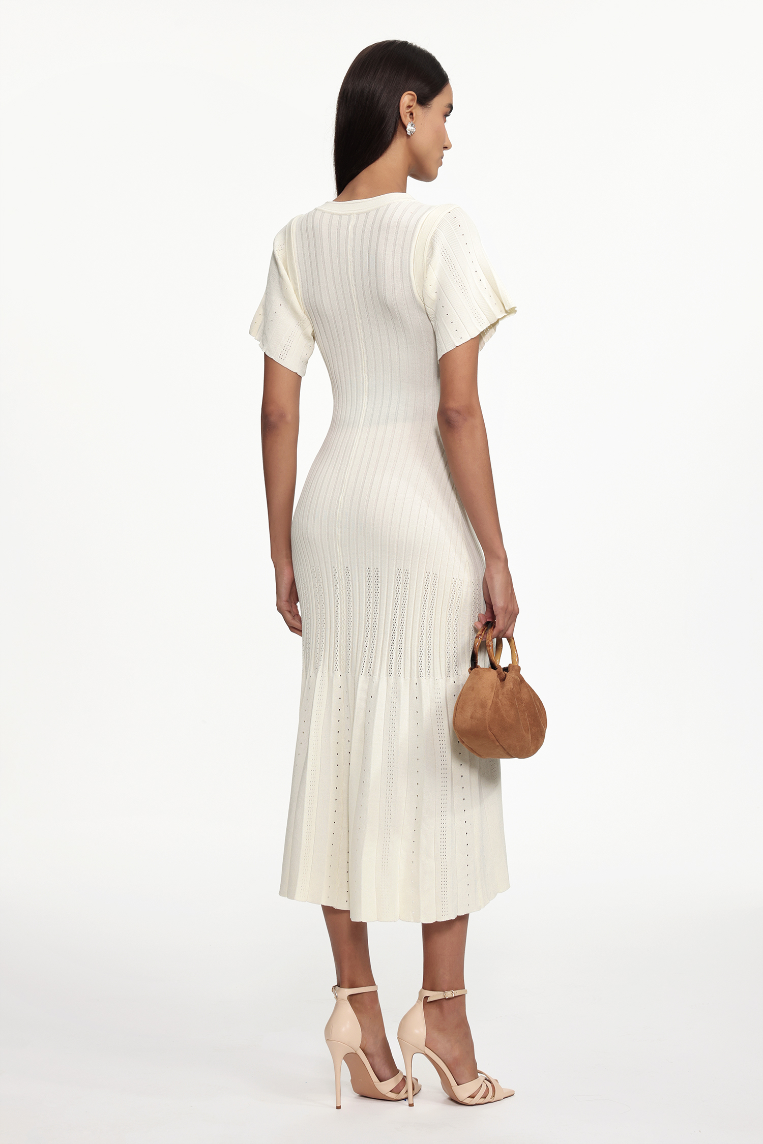 Oberta Elegant Contour Round Neck Short Sleeve Buttoned Knit Maxi Dress