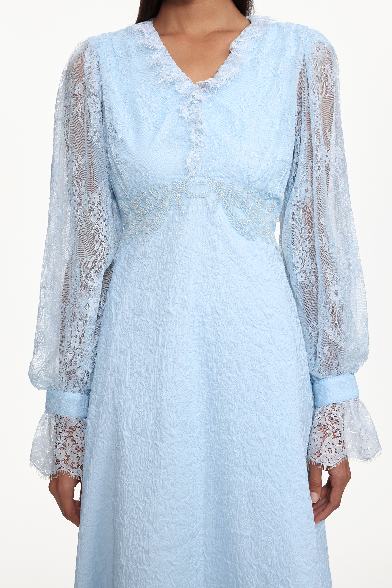 Kahlo Resort Flowy V Neck Long Sleeve Lace Woven Maxi Dress