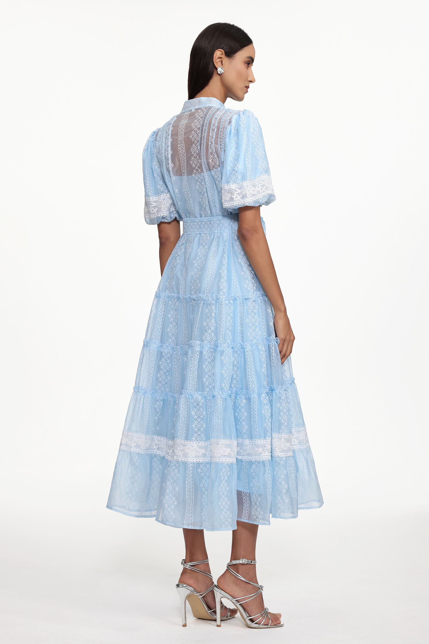 Hulic Resort Flowy Puff Sleeve Lace Woven Maxi Dress