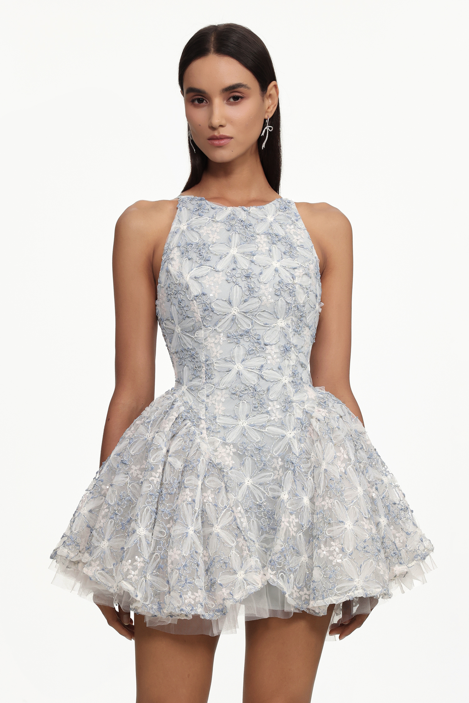 Janetta Resort Round Neck Sleeveless Floral Woven Mini Dress