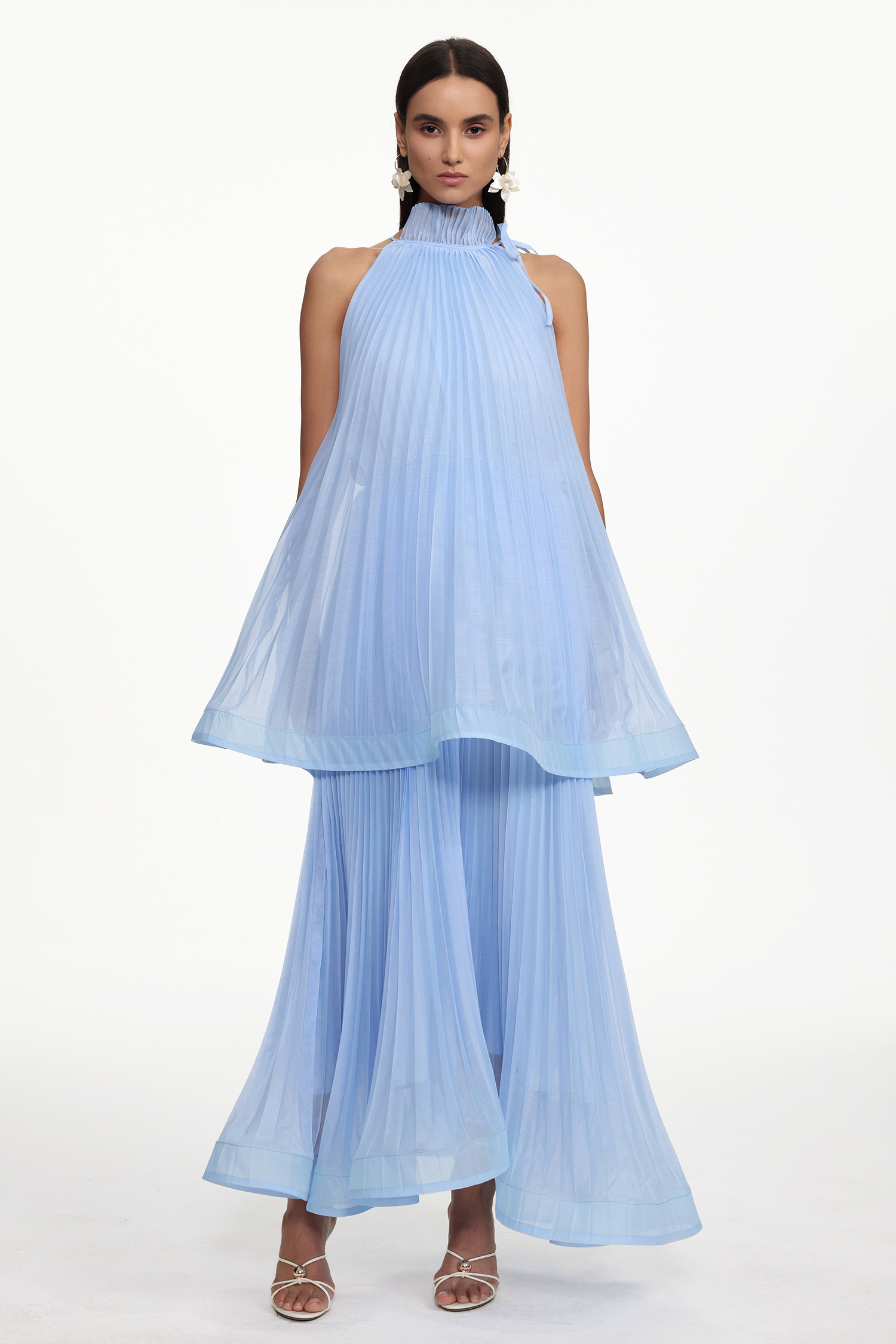 Terela Resort Flowy Sleeveless Pleated Woven Maxi Dress
