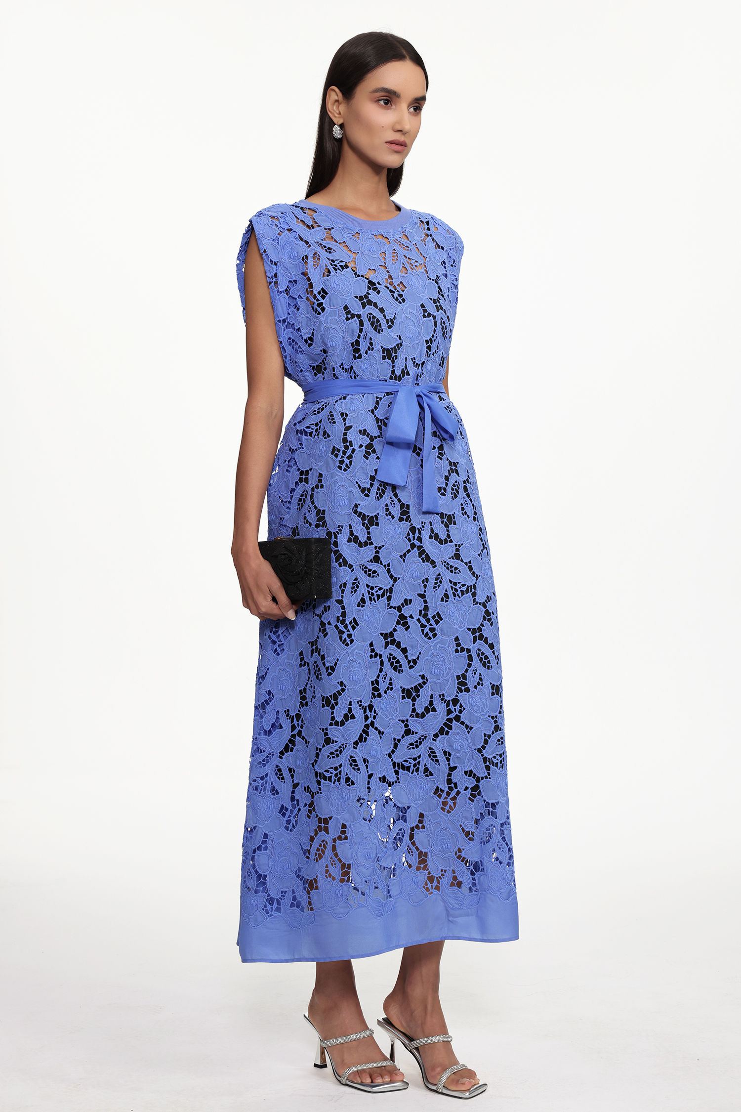 Dole Resort Round Neck Sleeveless Floral Lace Maxi Dress