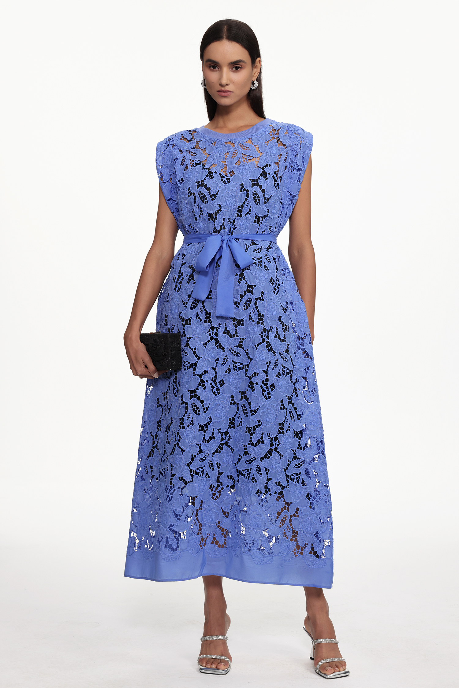 Dole Resort Round Neck Sleeveless Floral Lace Maxi Dress