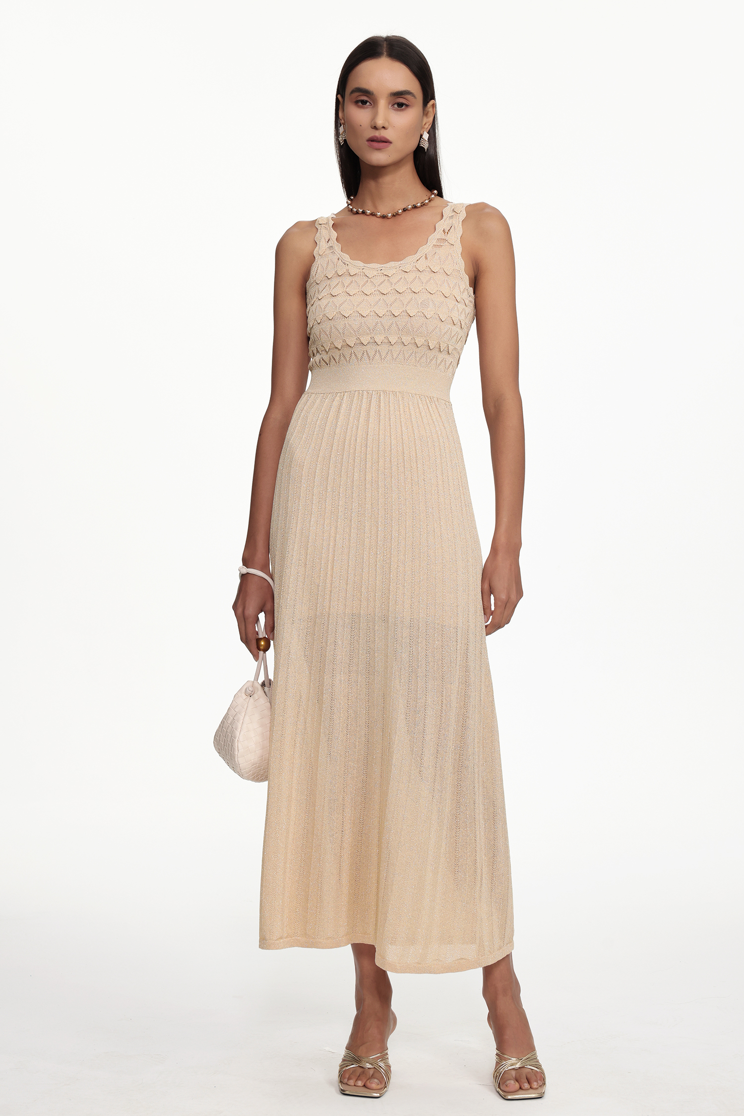 Tiff Resort Contour Sleeveless Pleated Knit Maxi Dress