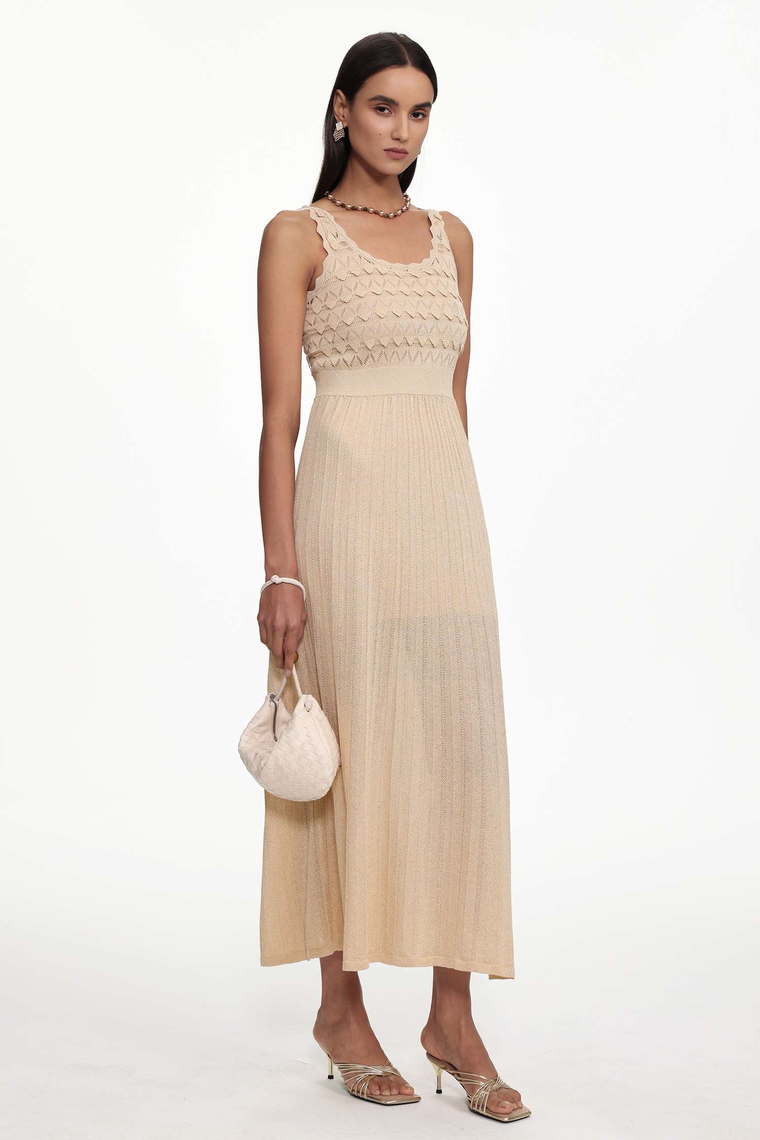 Tiff Resort Contour Sleeveless Pleated Knit Maxi Dress