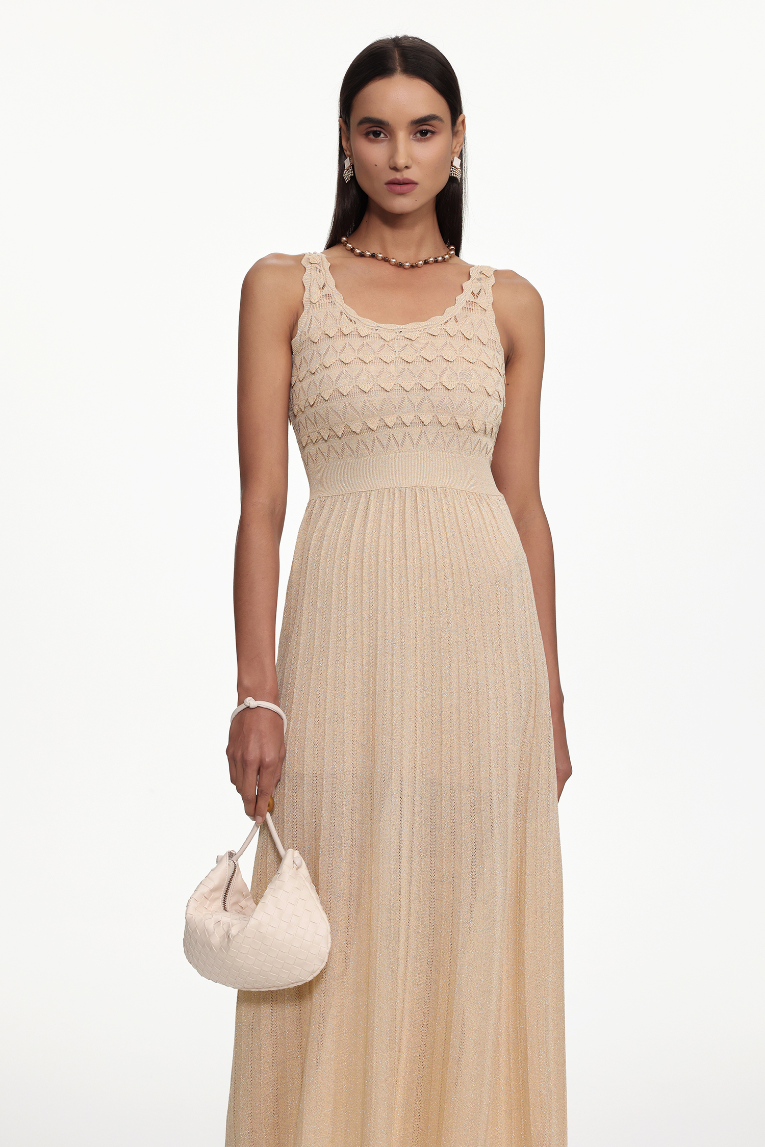 Tiff Resort Contour Sleeveless Pleated Knit Maxi Dress