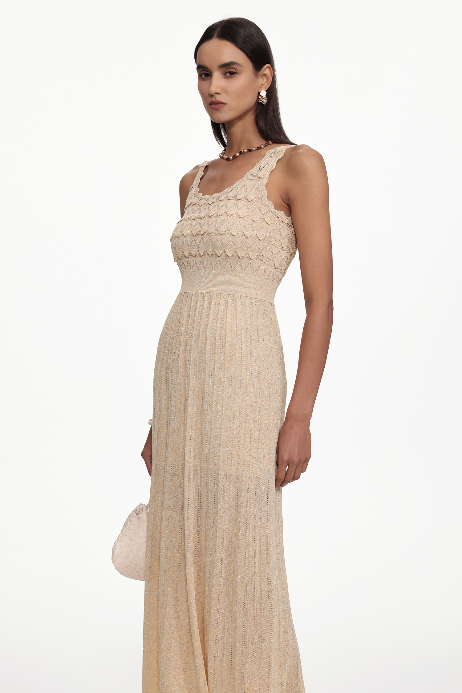 Tiff Resort Contour Sleeveless Pleated Knit Maxi Dress