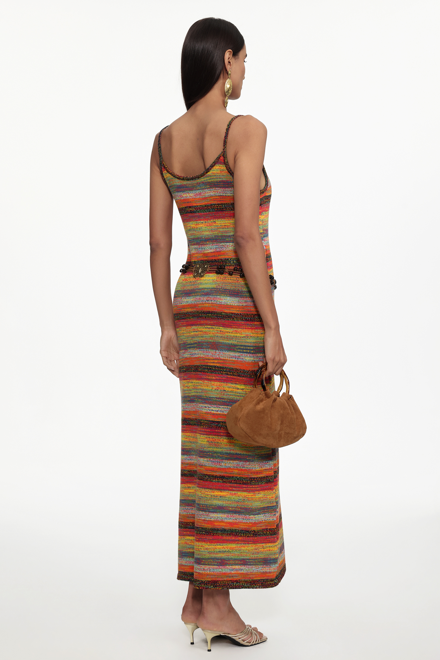 Rika Bohemian Contour Sleeveless Knit Maxi Dress or Braided Belt