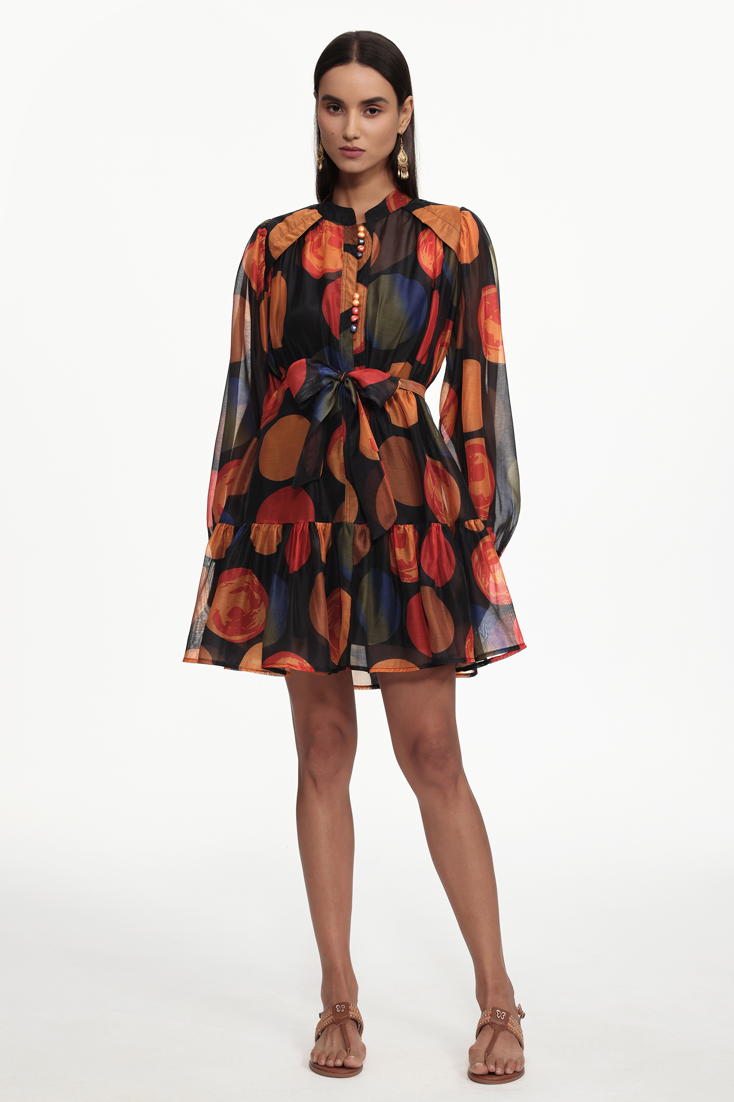 Felia Resort Flowy Long Sleeve Print Woven Mini Dress